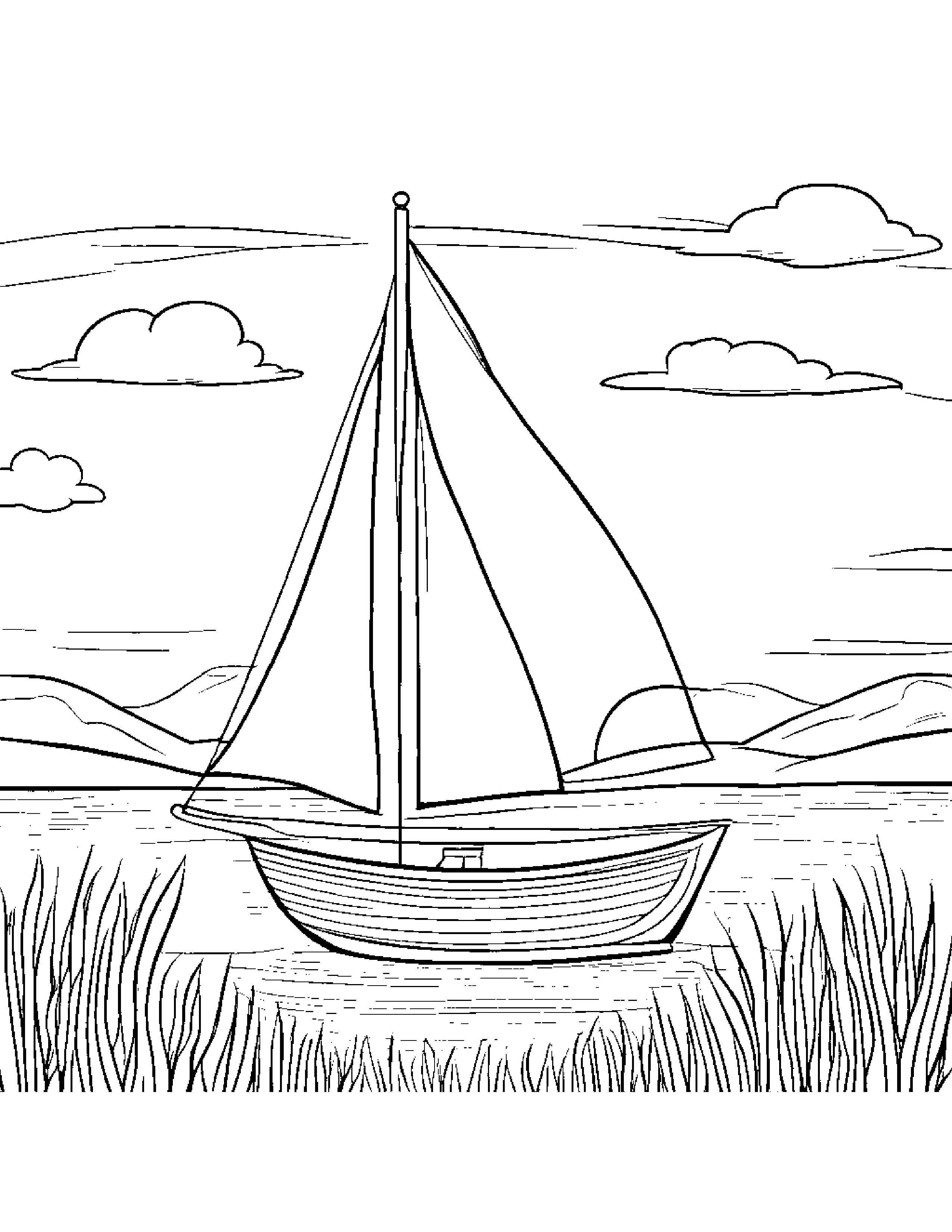 Sailboat Toy Singing In A Sunny Meadow #2 Coloring Page (Free Printable PDF)