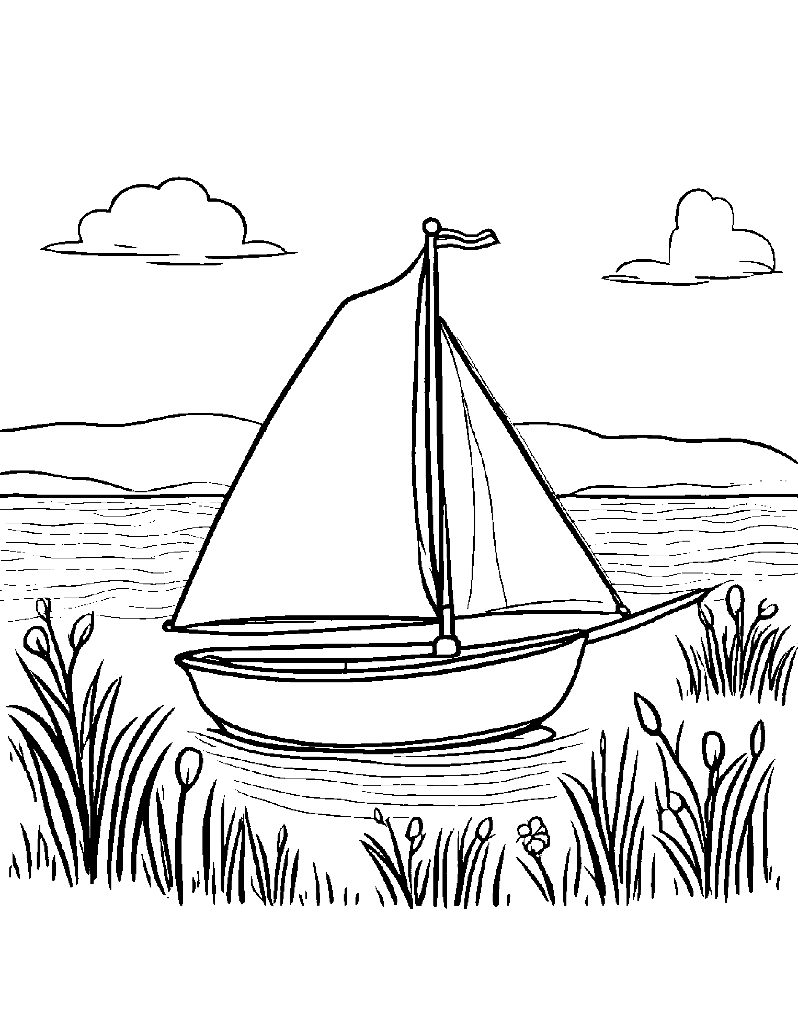Sailboat Toy Singing In A Sunny Meadow #5 Coloring Page (Free Printable PDF)