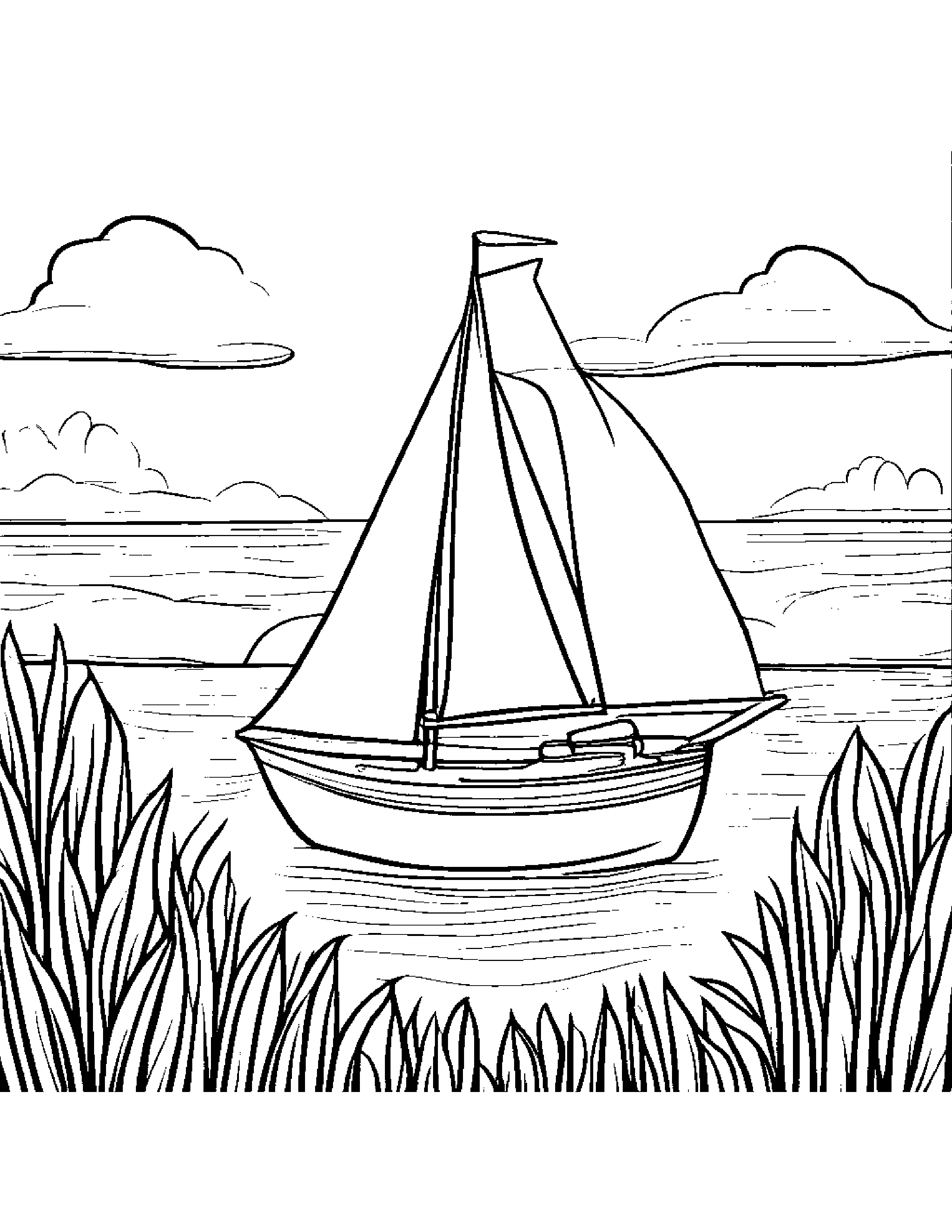 Sailboat Toy Singing In A Sunny Meadow Coloring Page (Free Printable PDF)