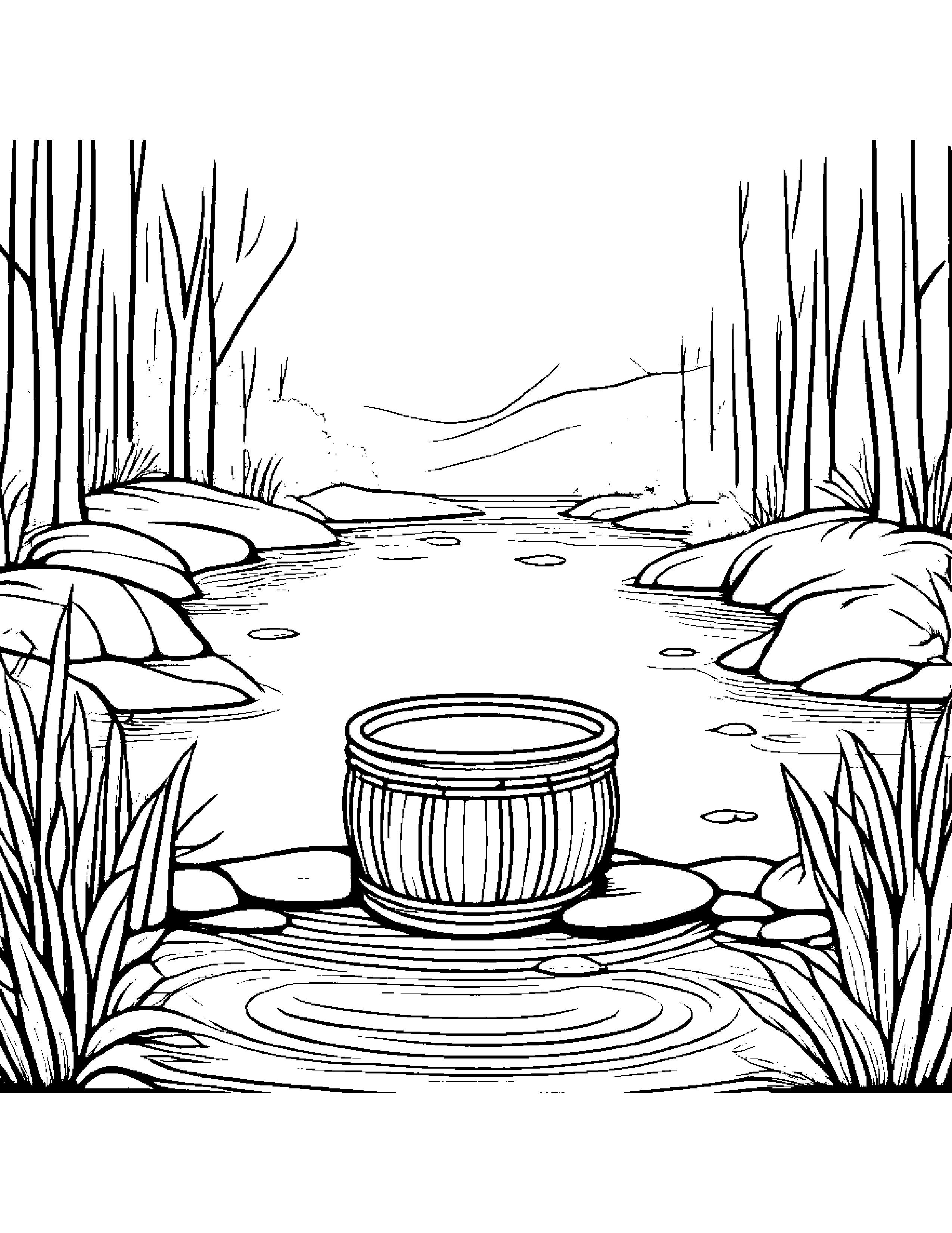 Shy Drum Near A Gentle Stream #2 Coloring Page (Free Printable PDF)