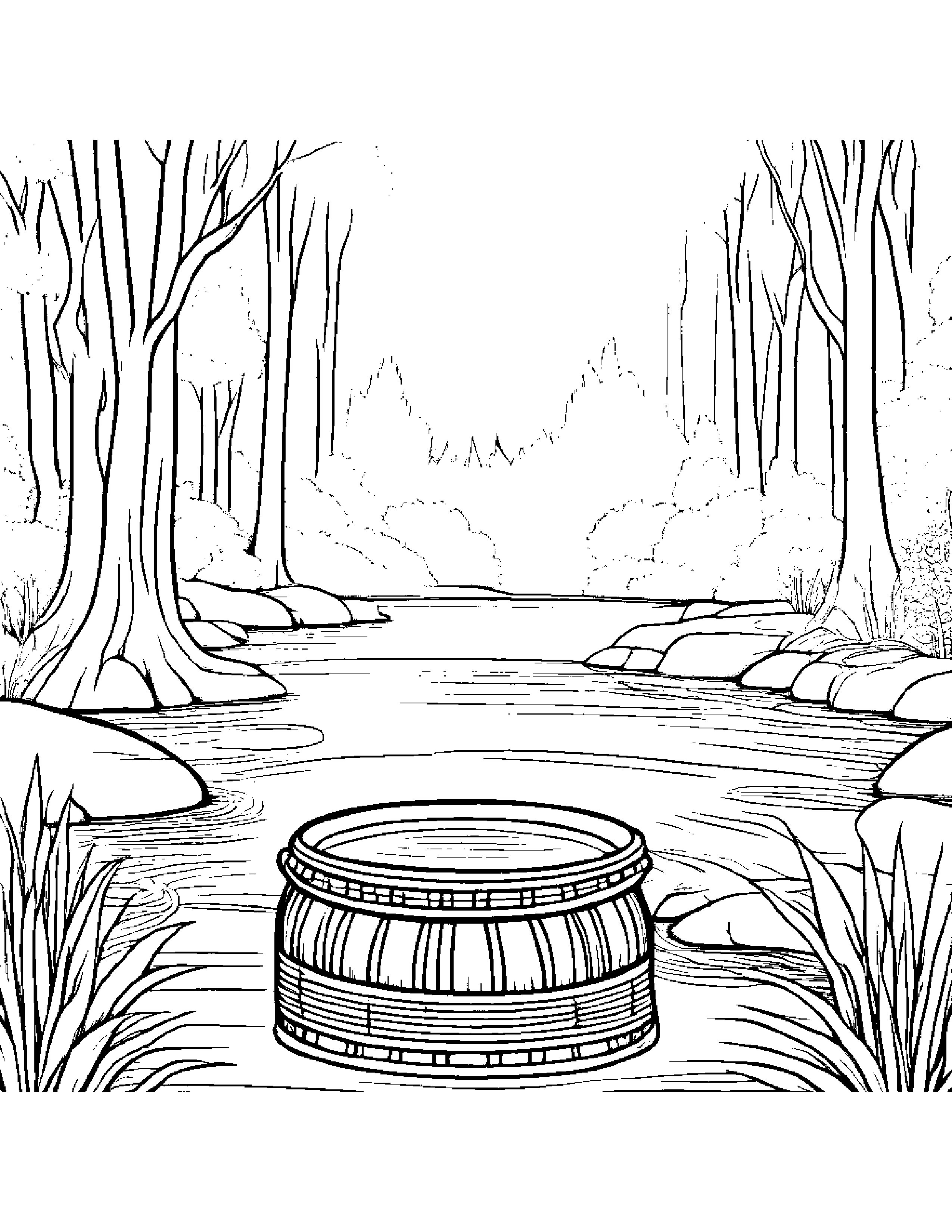 Shy Drum Near A Gentle Stream Coloring Page (Free Printable PDF)