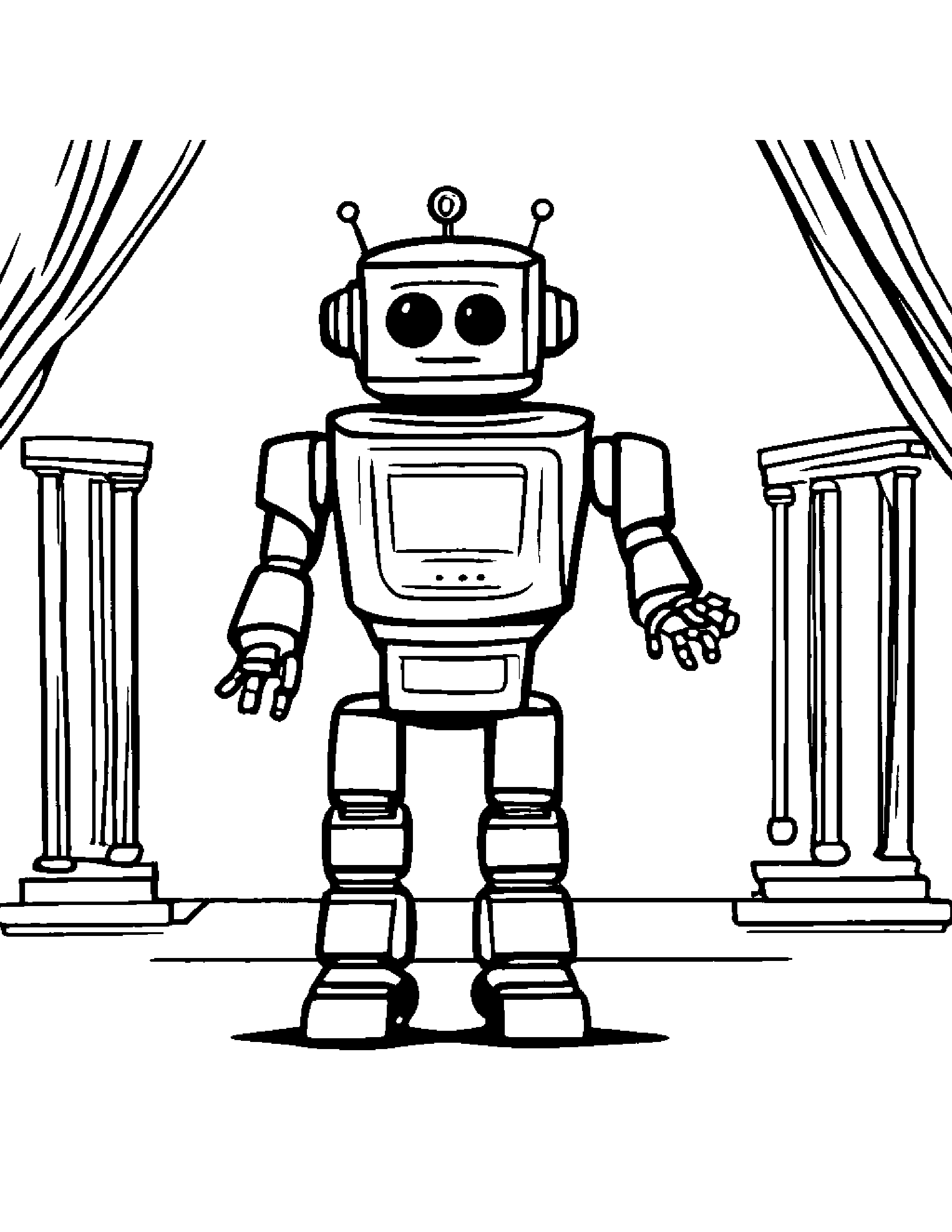Sunny Robot Buddy On A Music Stage #2 Coloring Page (Free Printable PDF)