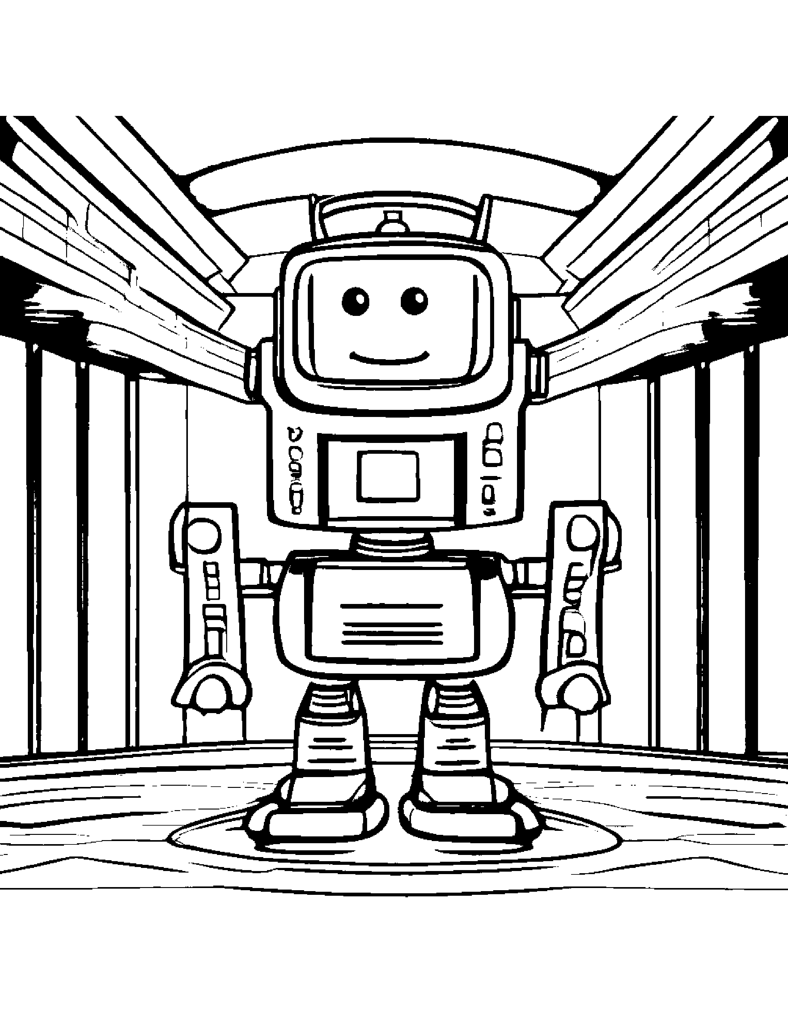 Sunny Robot Buddy On A Music Stage #3 Coloring Page (Free Printable PDF)