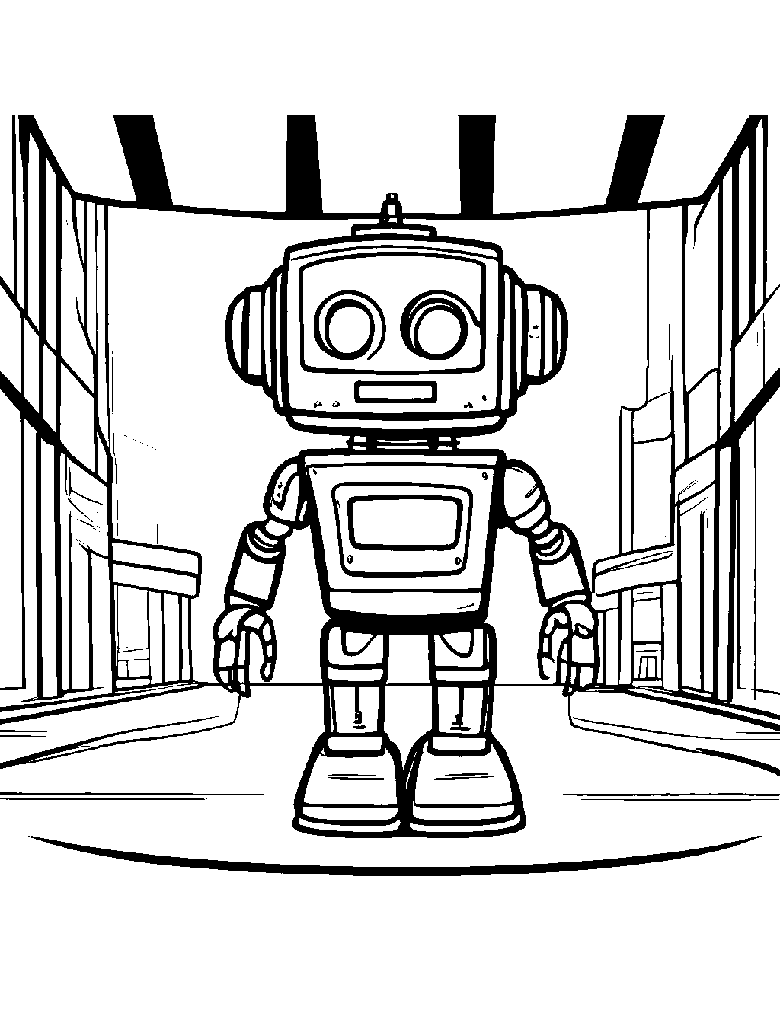 Sunny Robot Buddy On A Music Stage Coloring Page (Free Printable PDF)