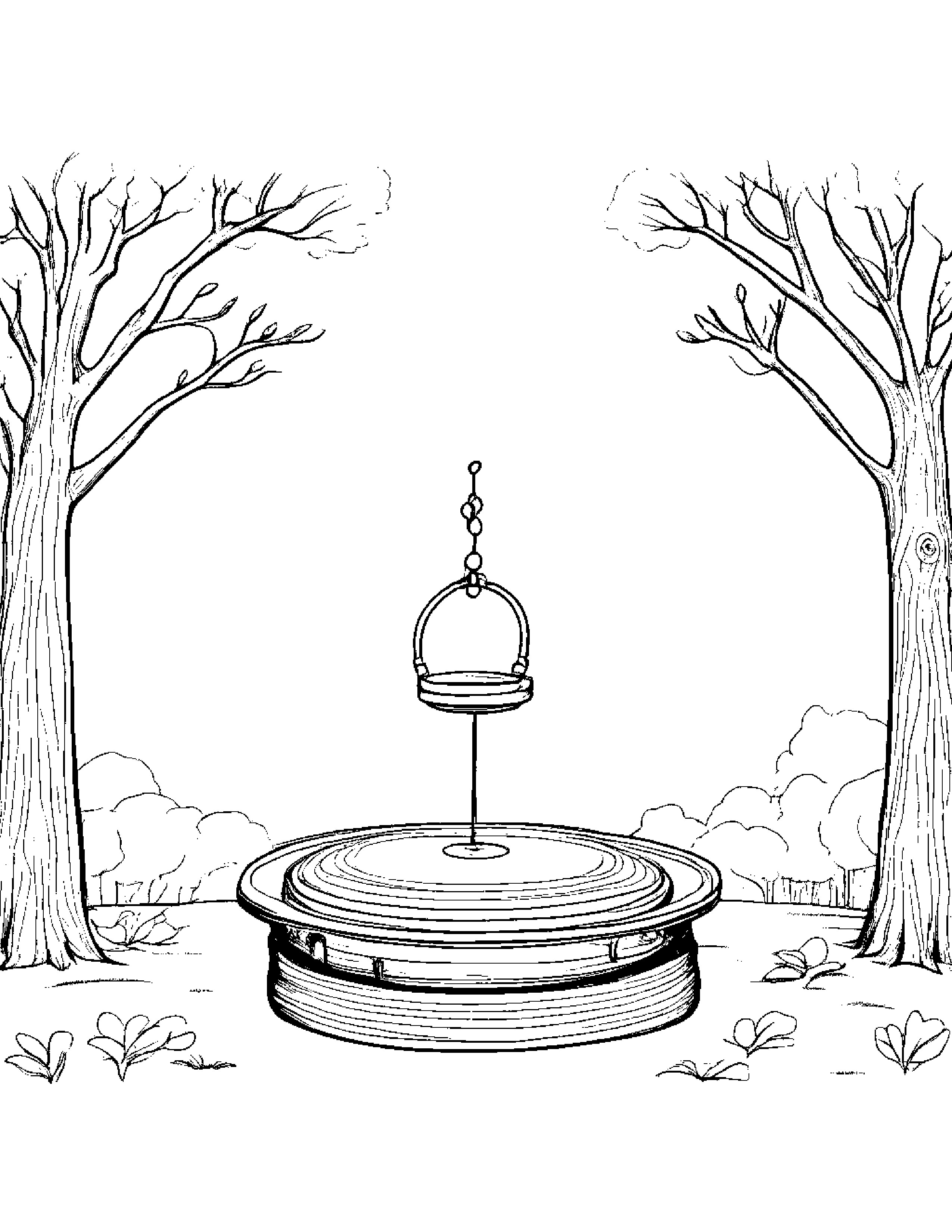 Tambourine Balancing On A Line By A Little Tree #2 Coloring Page (Free Printable PDF)