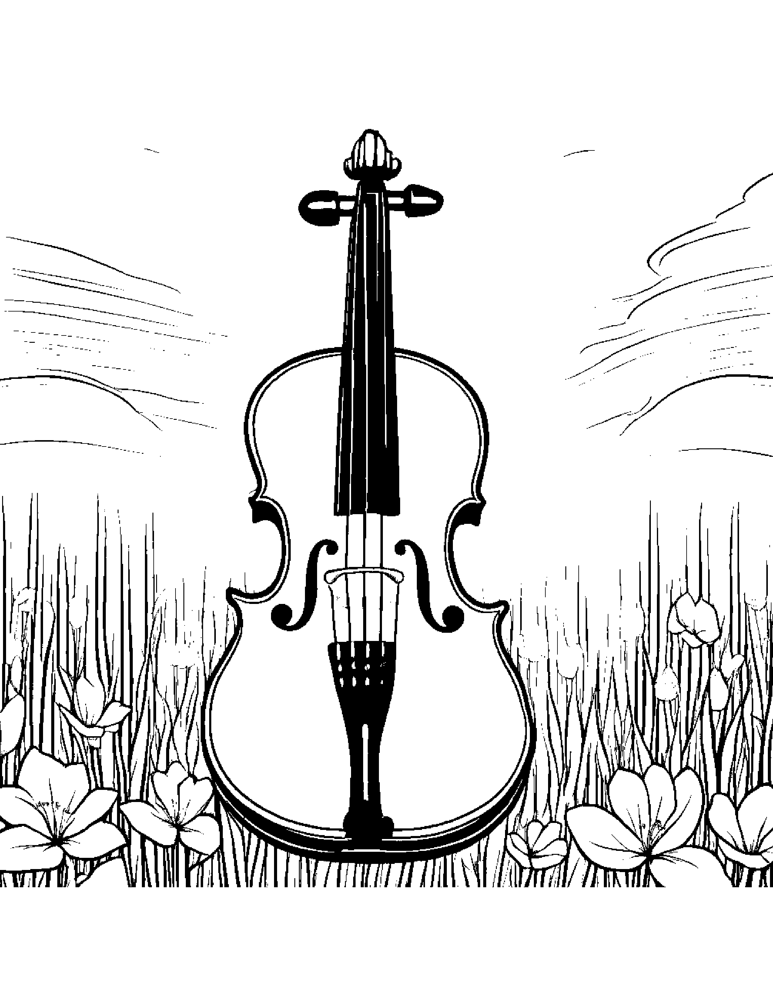 Violin Coloring In A Sunny Meadow #2 Coloring Page (Free Printable PDF)
