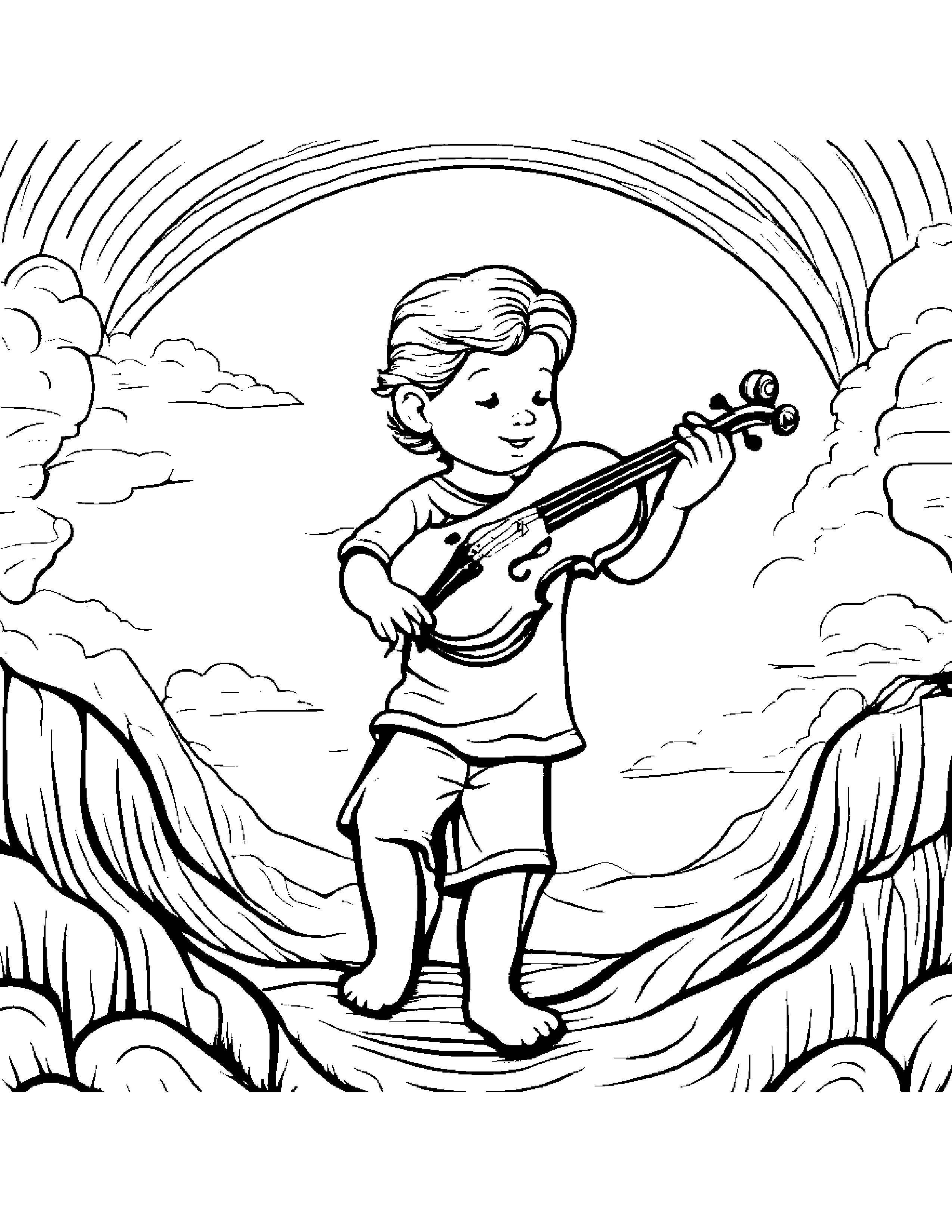 Violin Giving A High Five On A Friendly Planet #2 Coloring Page (Free Printable PDF)