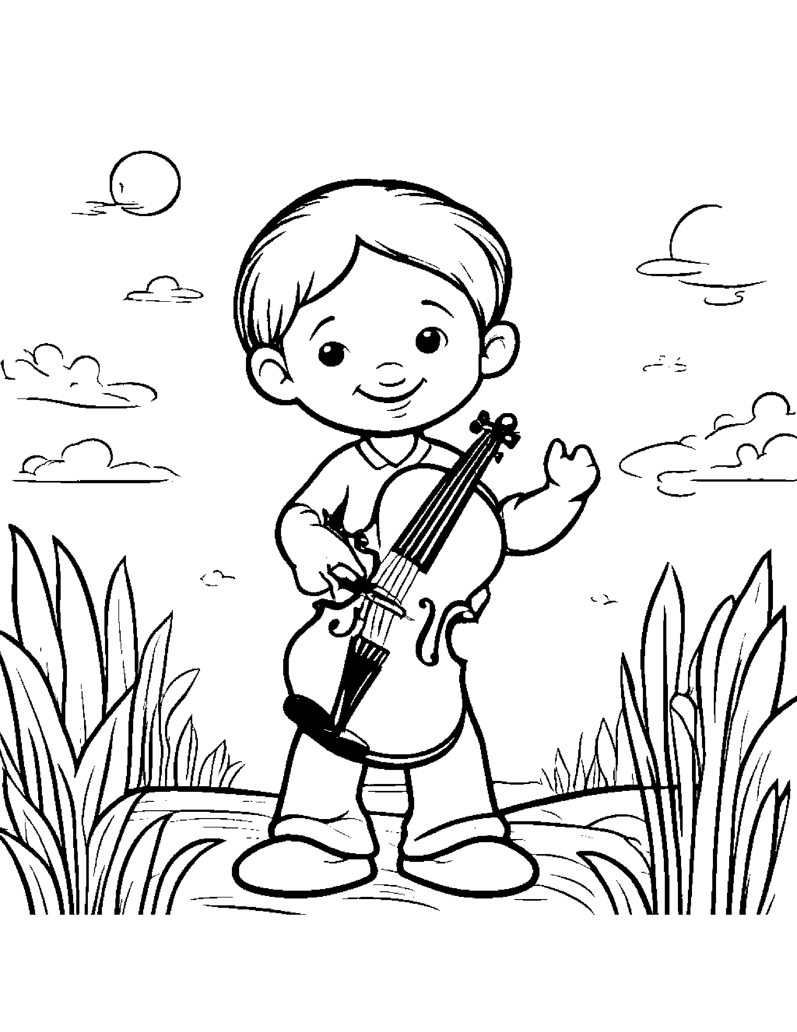 Violin Giving A High Five On A Friendly Planet #3 Coloring Page (Free Printable PDF)
