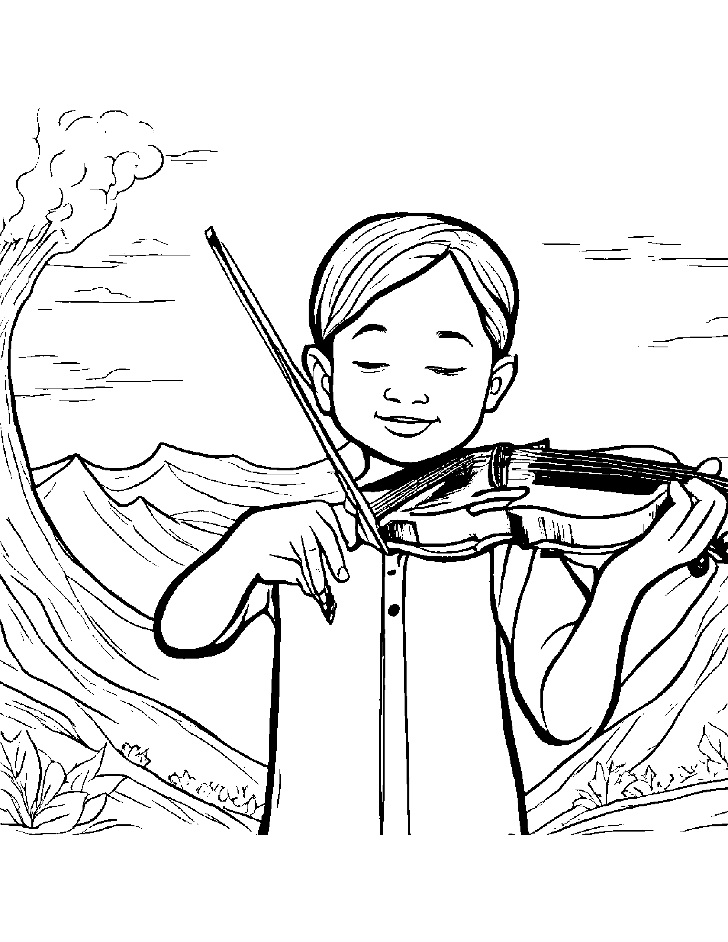 Violin Giving A High Five On A Friendly Planet #4 Coloring Page (Free Printable PDF)
