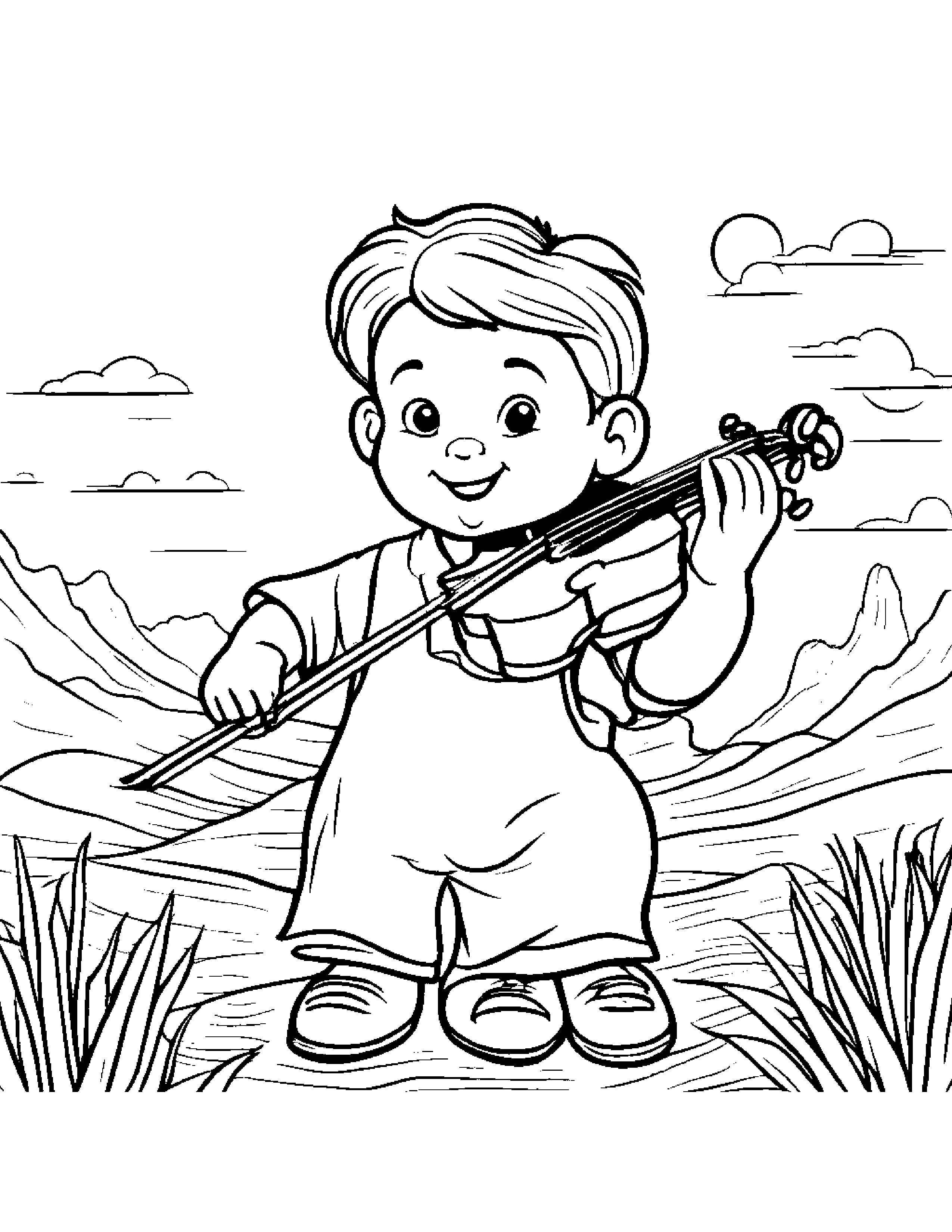 Violin Giving A High Five On A Friendly Planet #5 Coloring Page (Free Printable PDF)