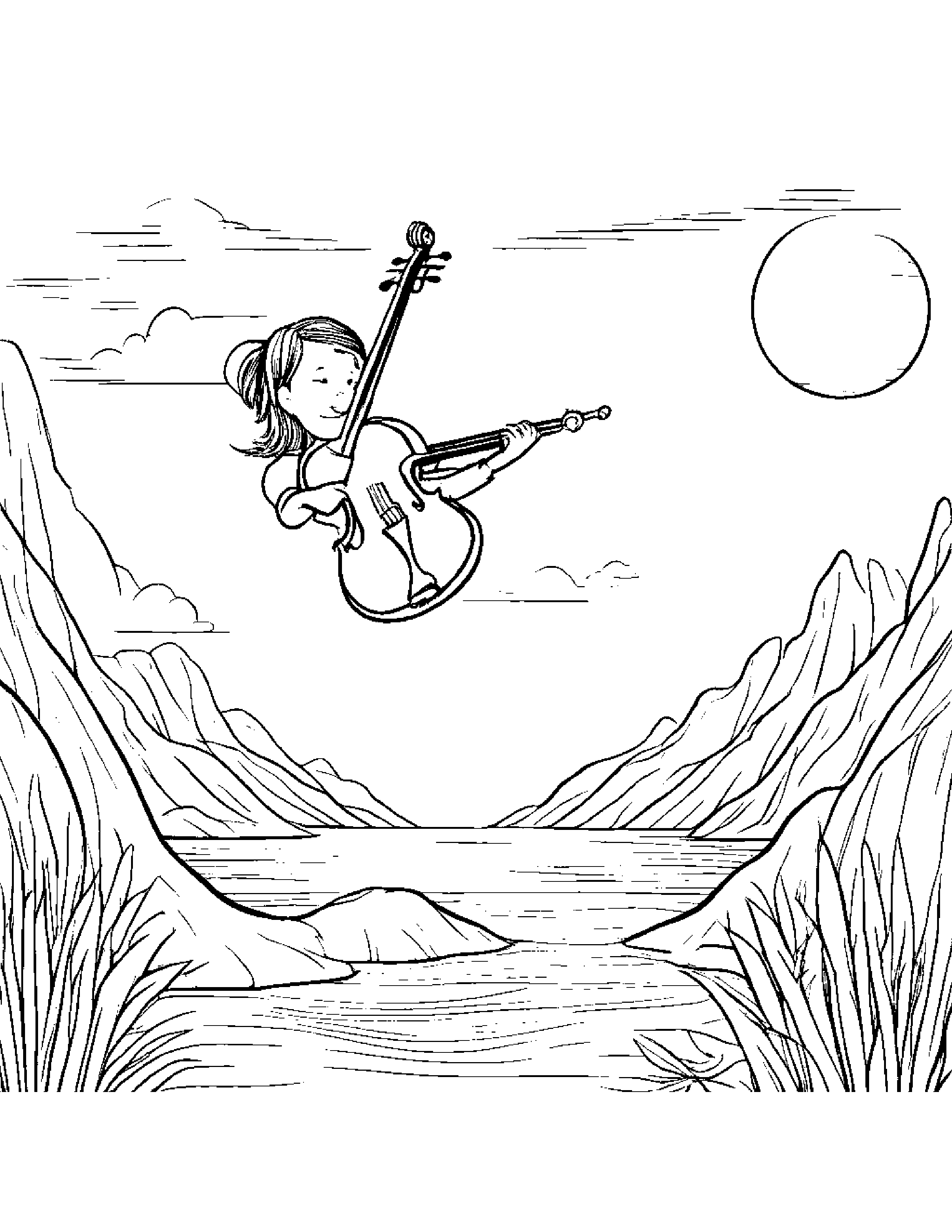 Violin Giving A High Five On A Friendly Planet Coloring Page (Free Printable PDF)