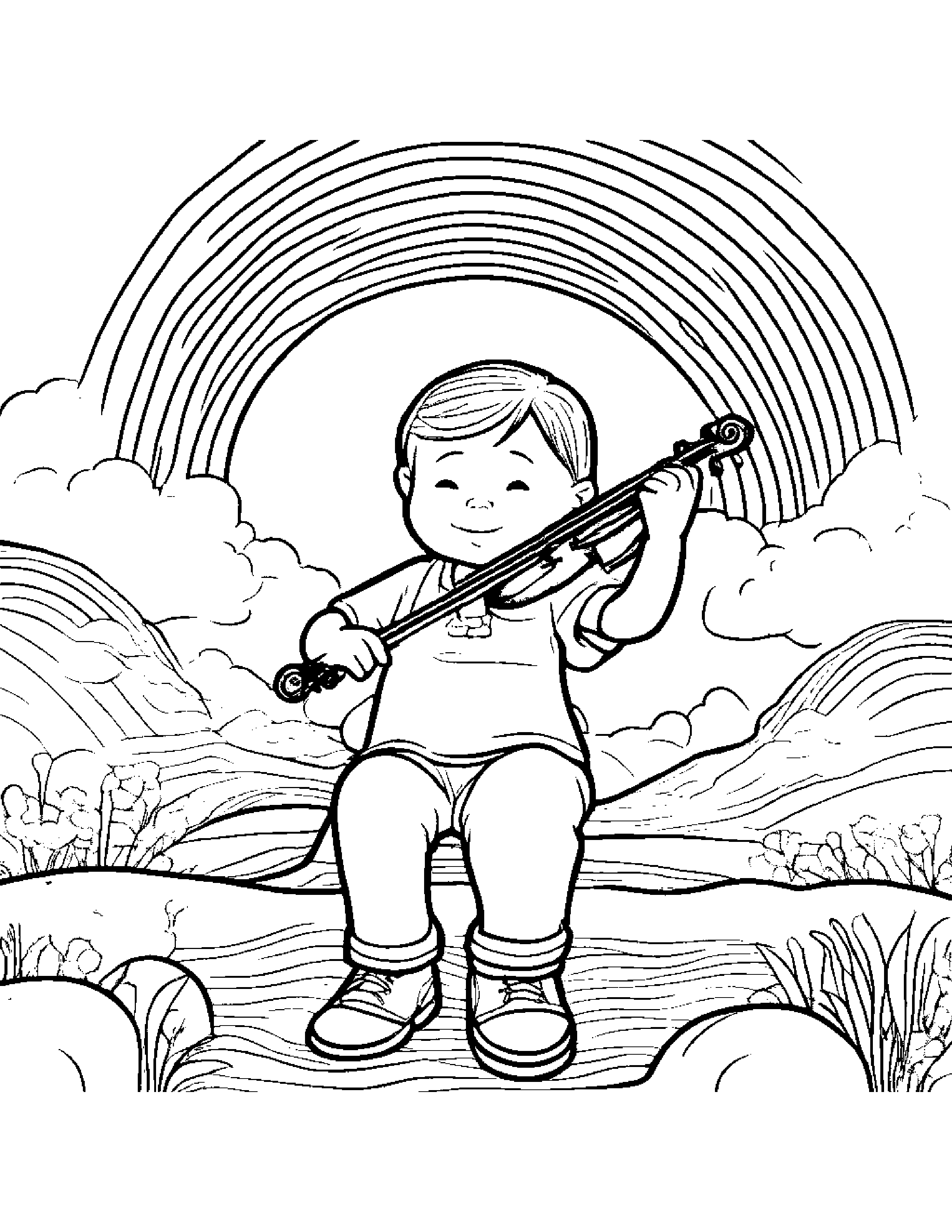 Violin Playing Hide-And-Seek Under A Rainbow #4 Coloring Page (Free Printable PDF)