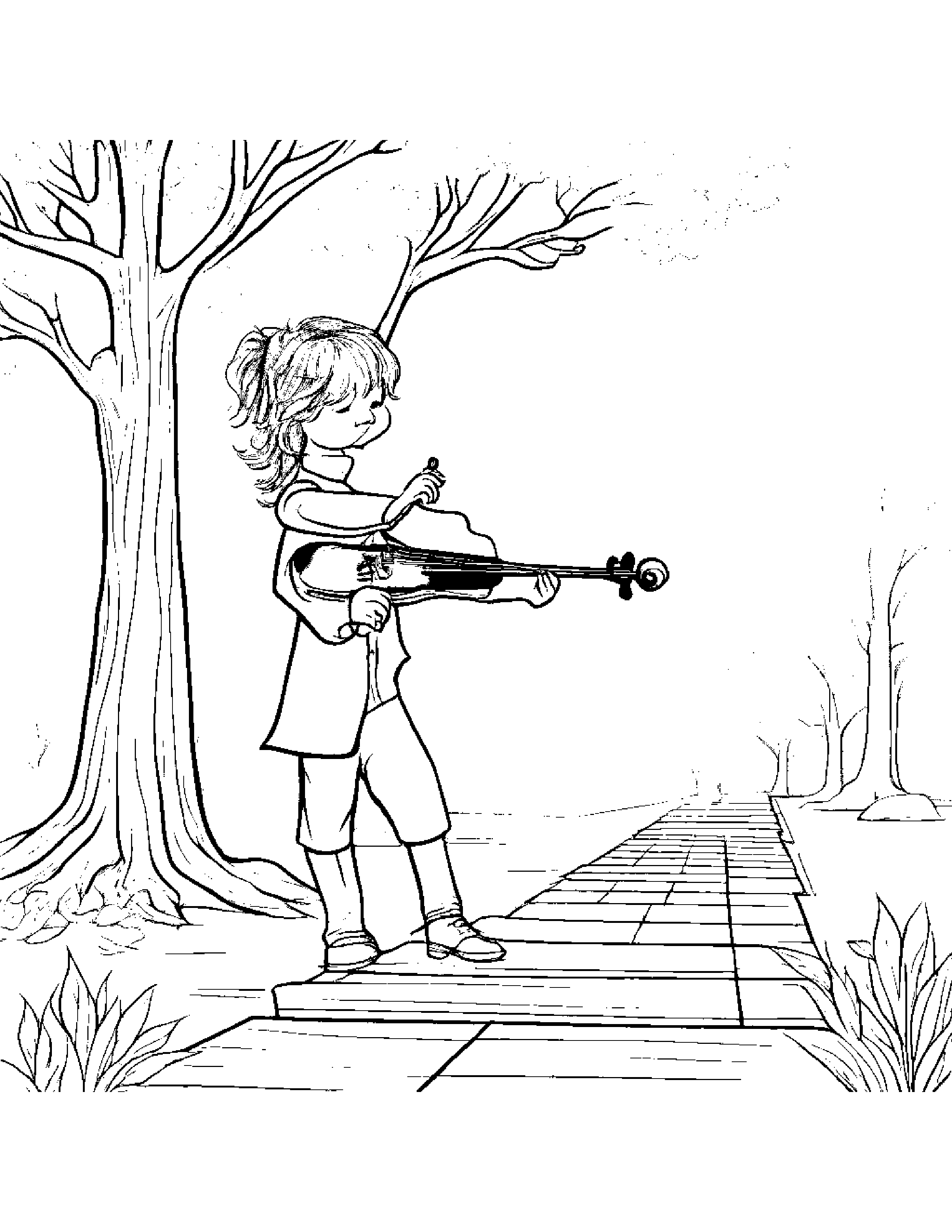 Violin Playing Hopscotch By A Little Tree #2 Coloring Page (Free Printable PDF)
