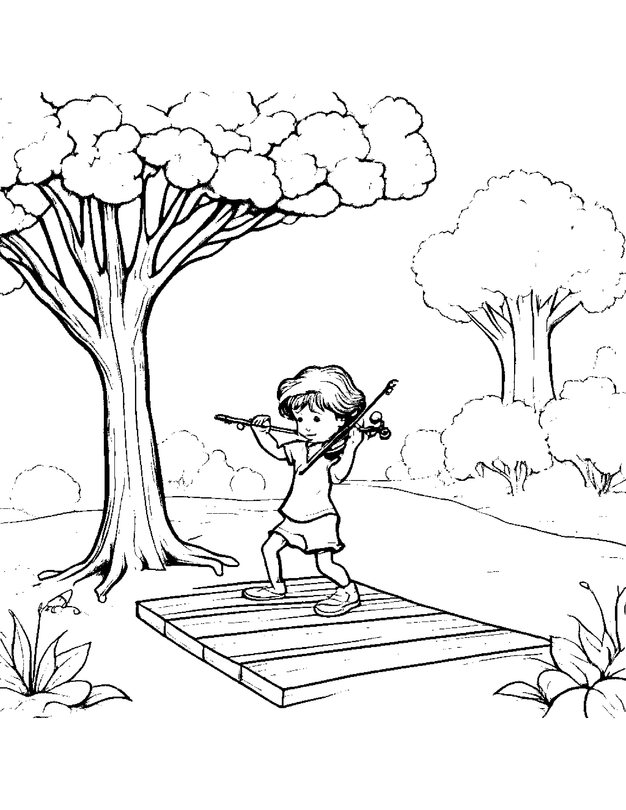 Violin Playing Hopscotch By A Little Tree #4 Coloring Page (Free Printable PDF)