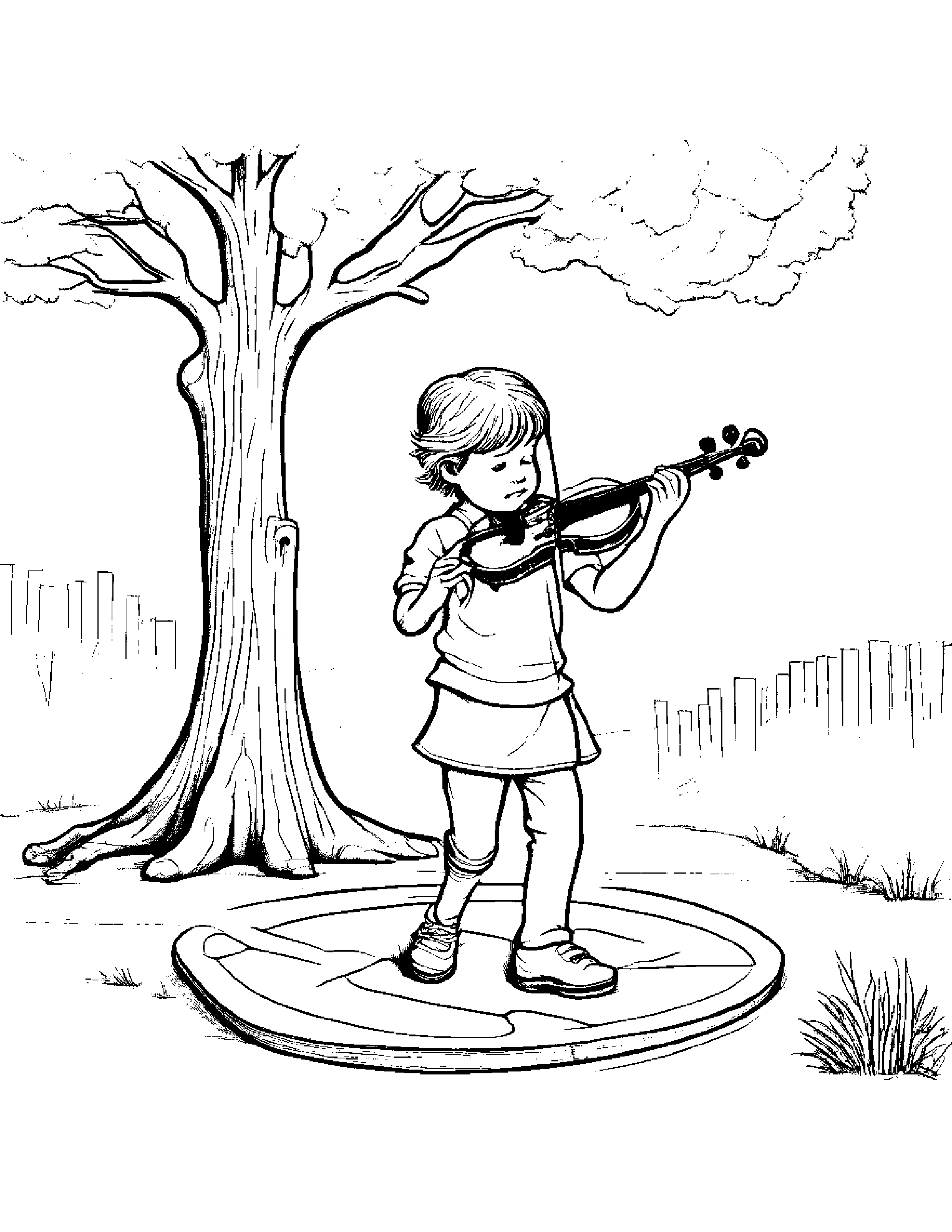 Violin Playing Hopscotch By A Little Tree #5 Coloring Page (Free Printable PDF)