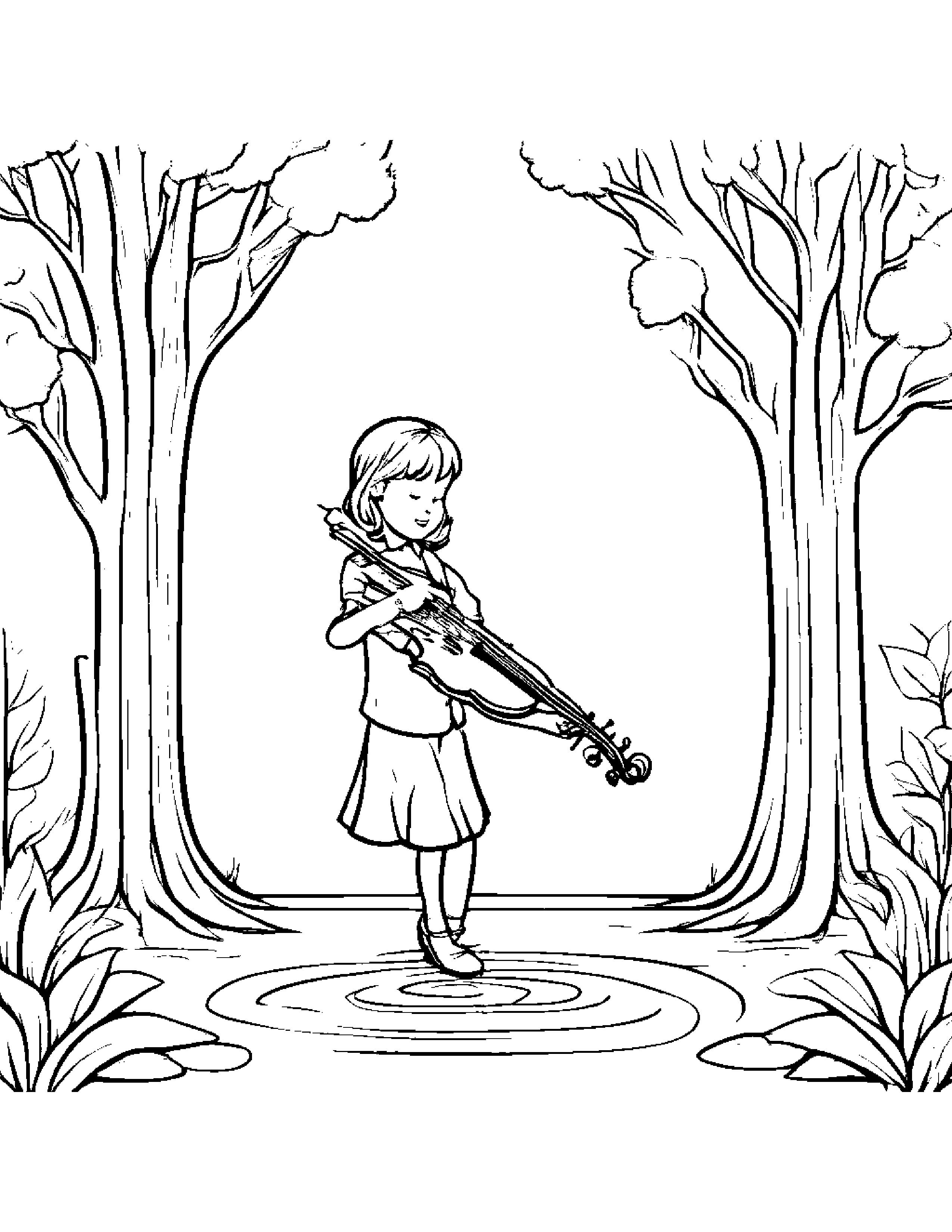 Violin Playing Hopscotch By A Little Tree Coloring Page (Free Printable PDF)