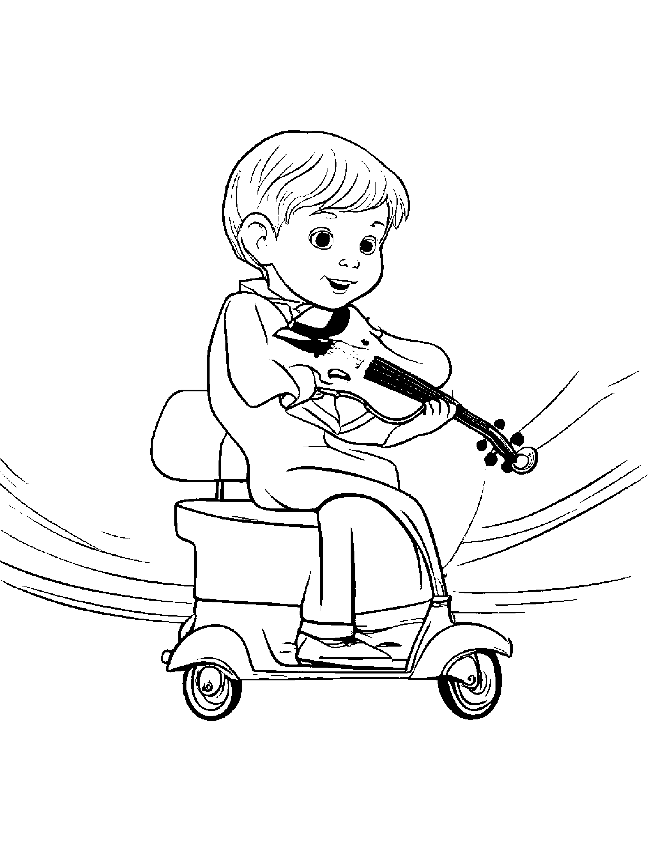 Violin Riding A Scooter #3 Coloring Page (Free Printable PDF)