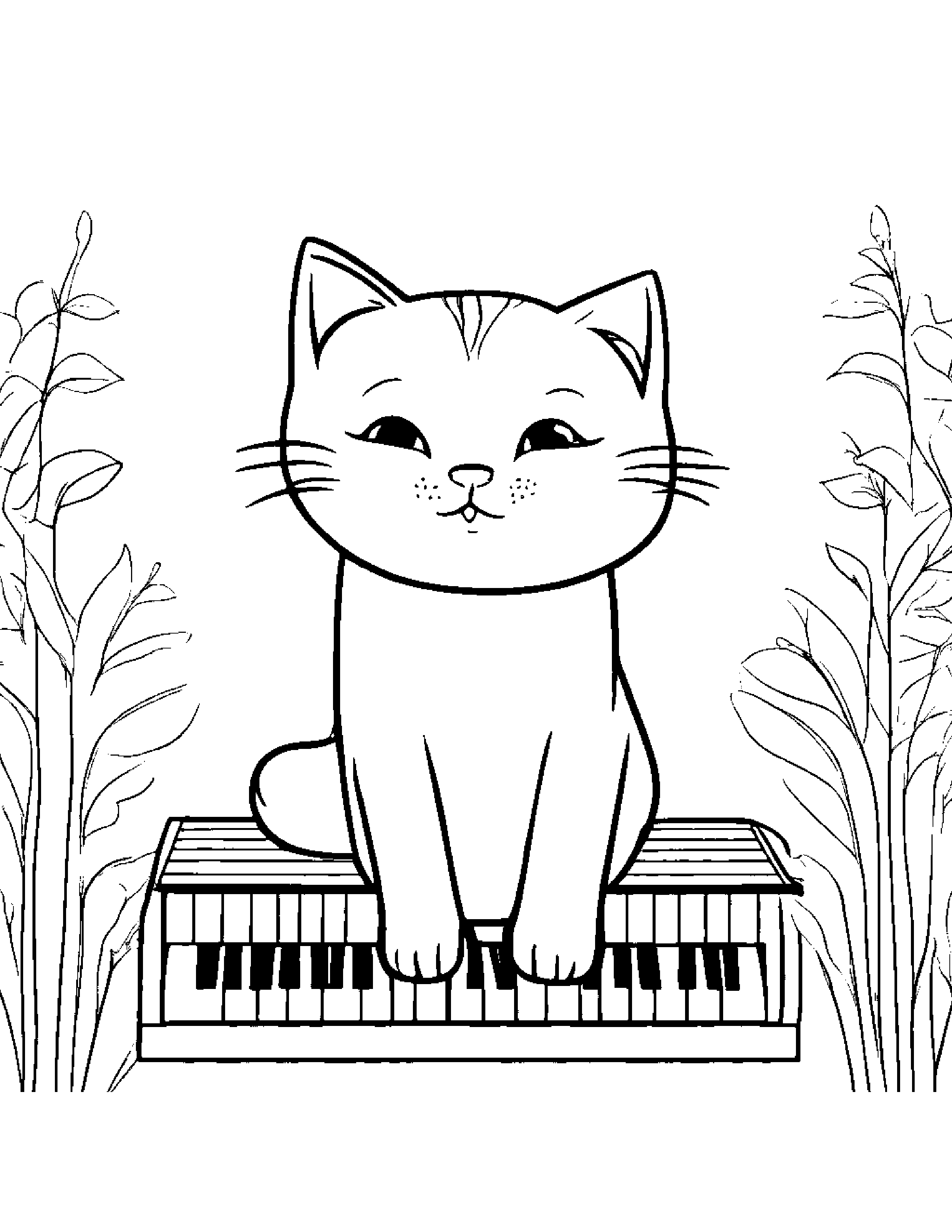 Happy Piano Cat Coloring Page (Free Printable PDF)