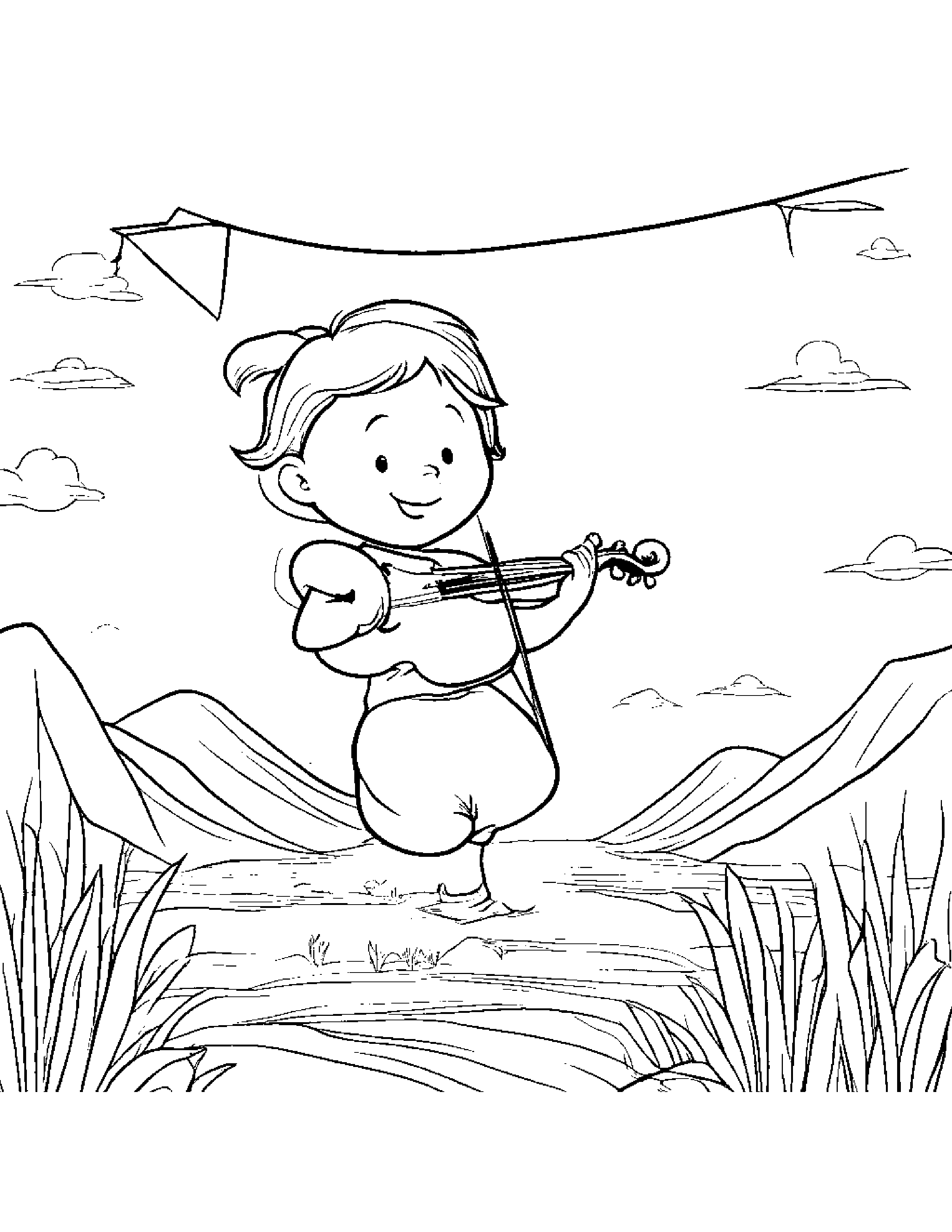 Happy Violin With A Kite Coloring Page (Free Printable PDF)