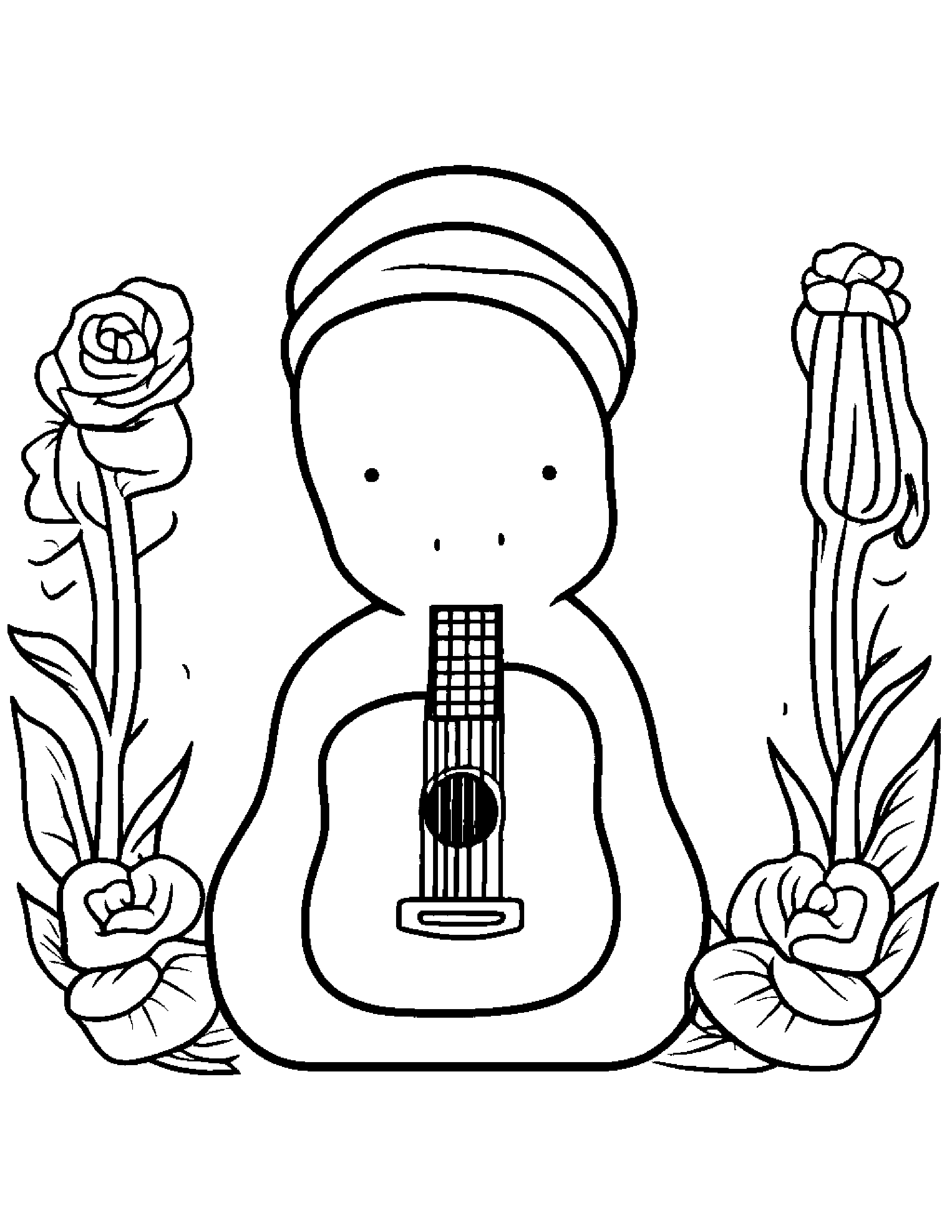 Kawaii Ukulele With Scarf #2 Coloring Page (Free Printable PDF)