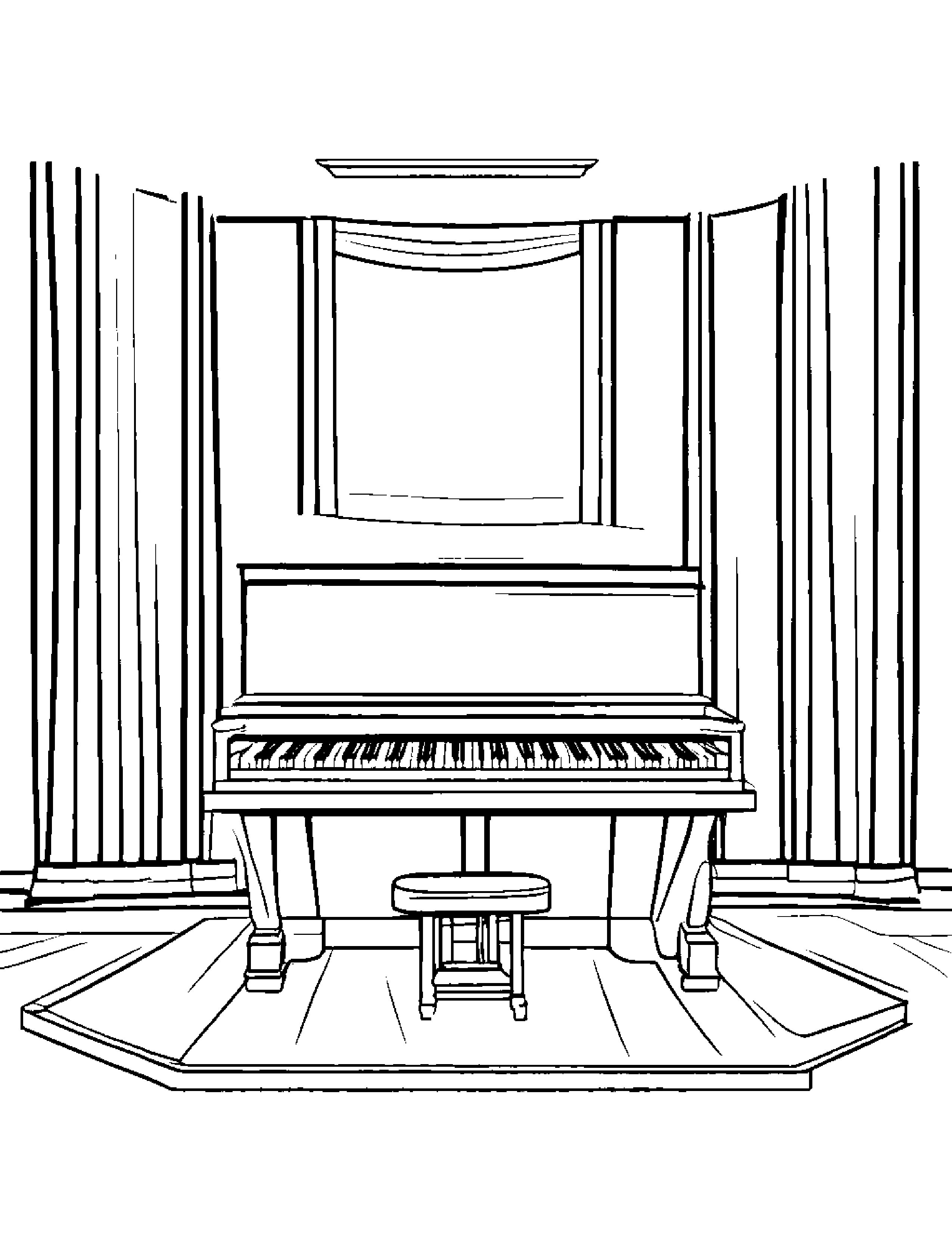 Piano With Scarf #2 Coloring Page (Free Printable PDF)