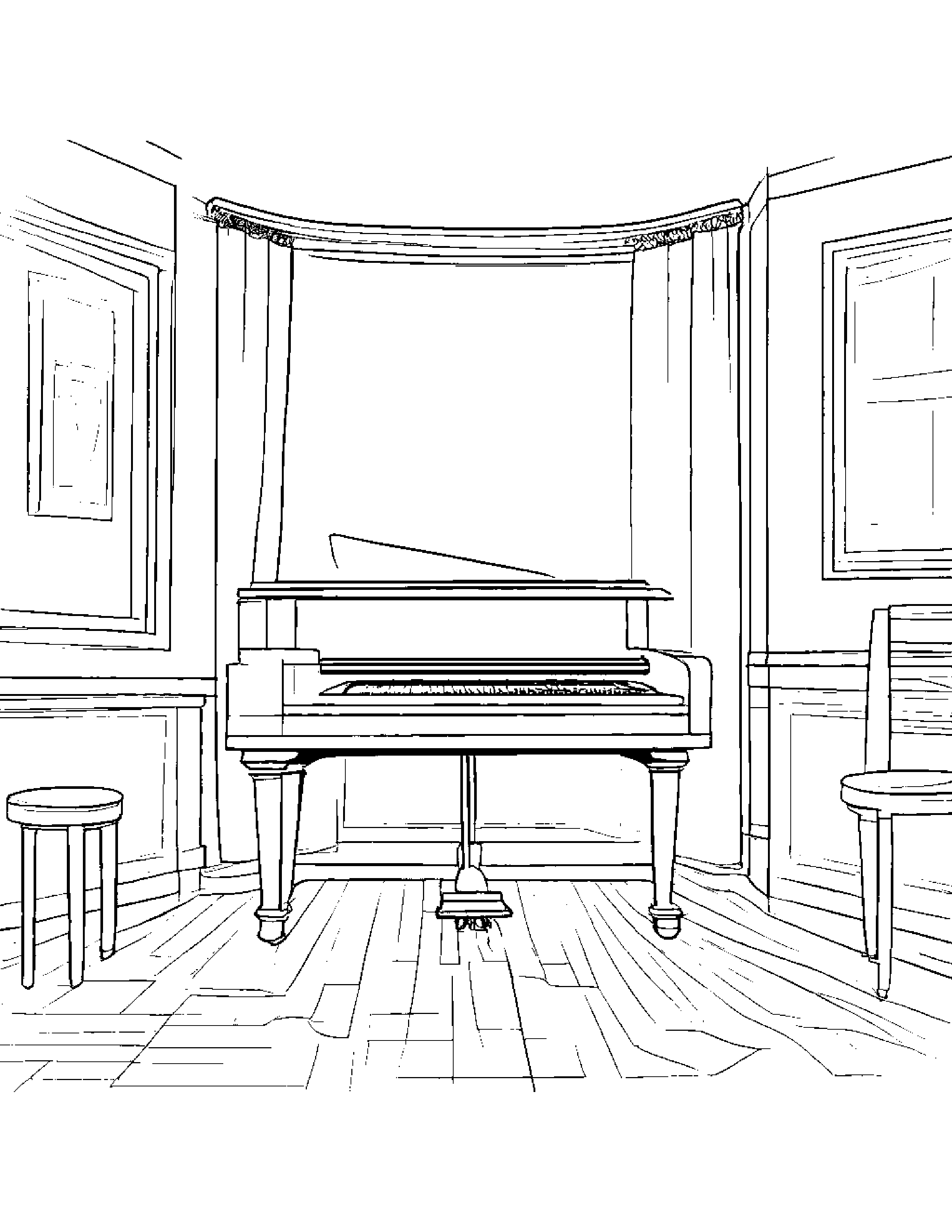 Piano With Scarf Coloring Page (Free Printable PDF)