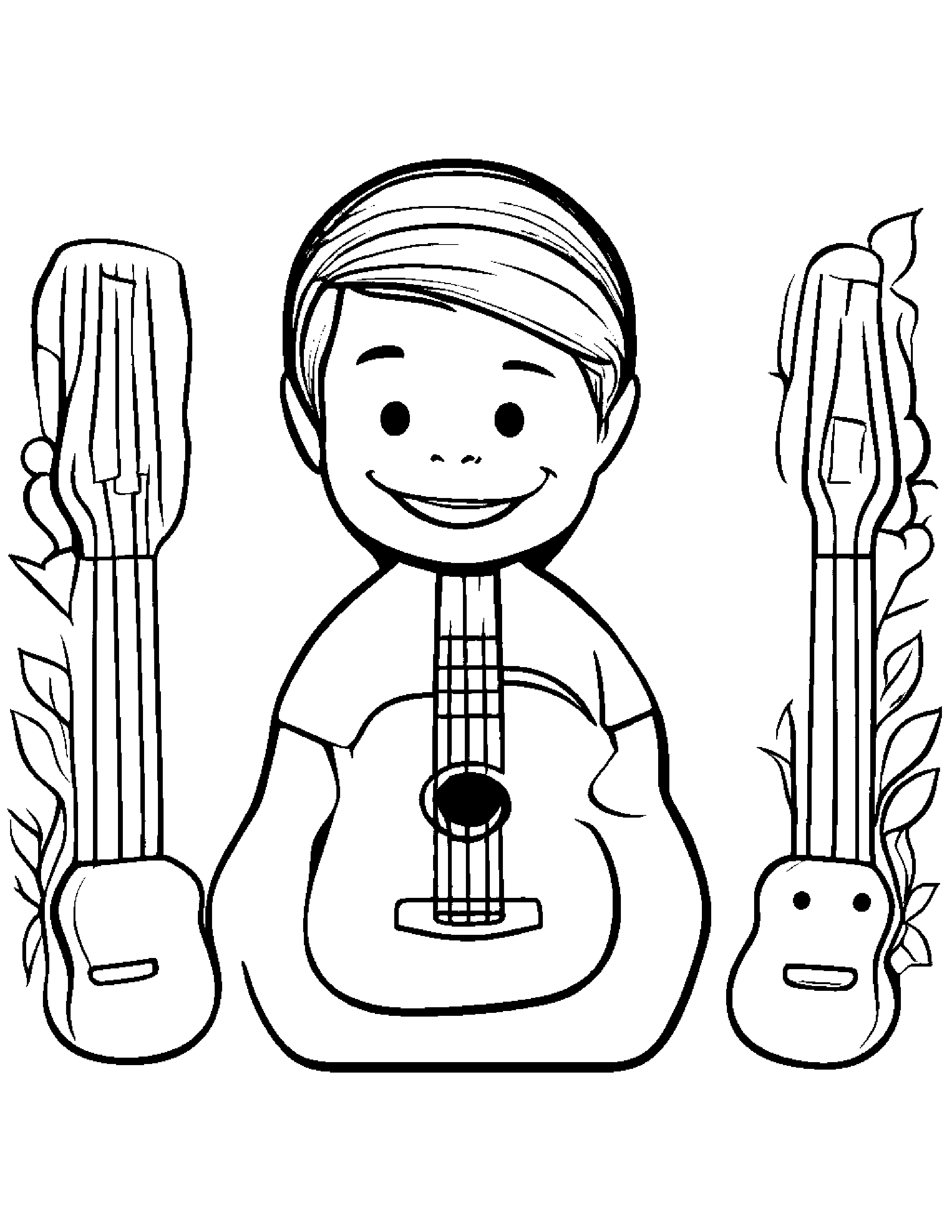 Smiling Ukulele #2 Coloring Page (Free Printable PDF)