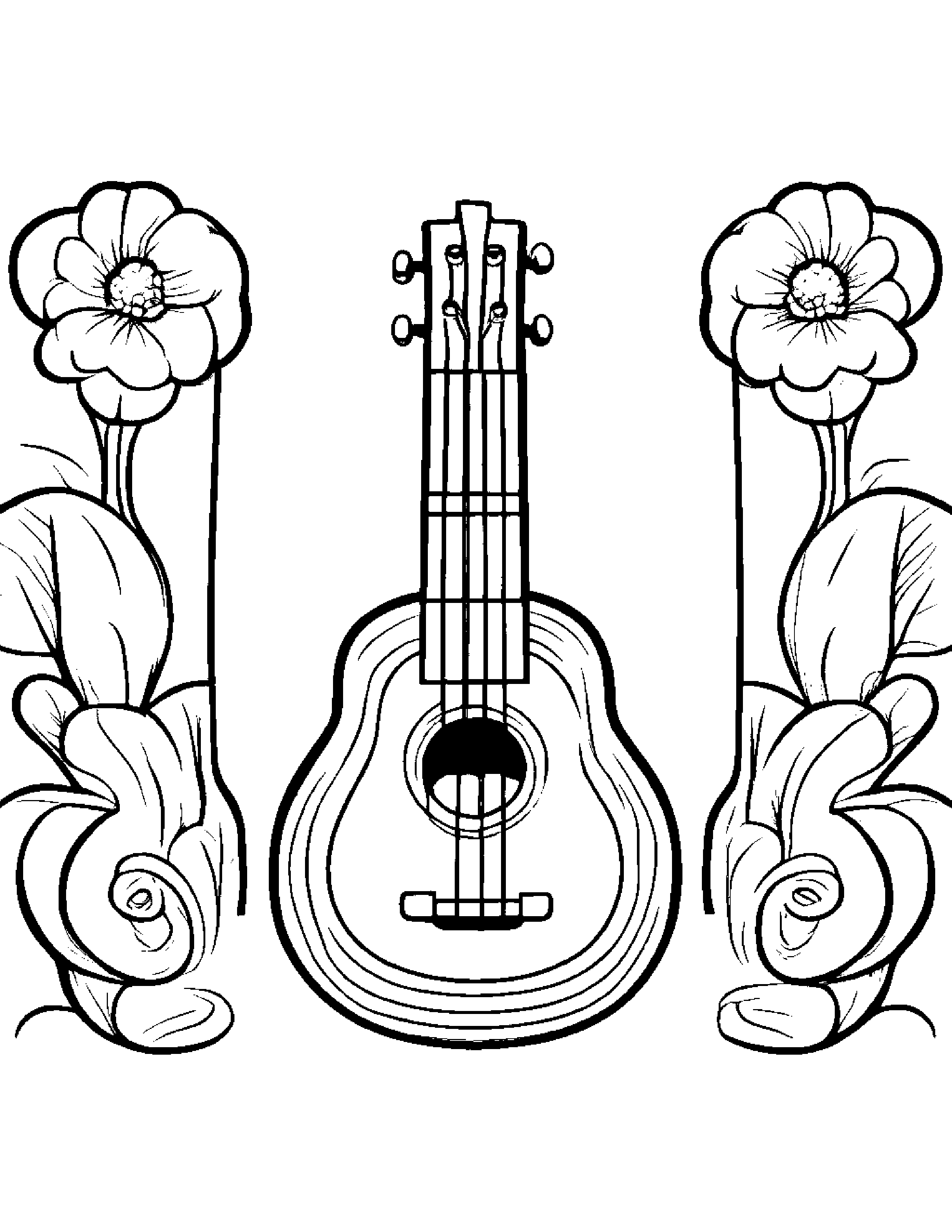 Smiling Ukulele Coloring Page (Free Printable PDF)