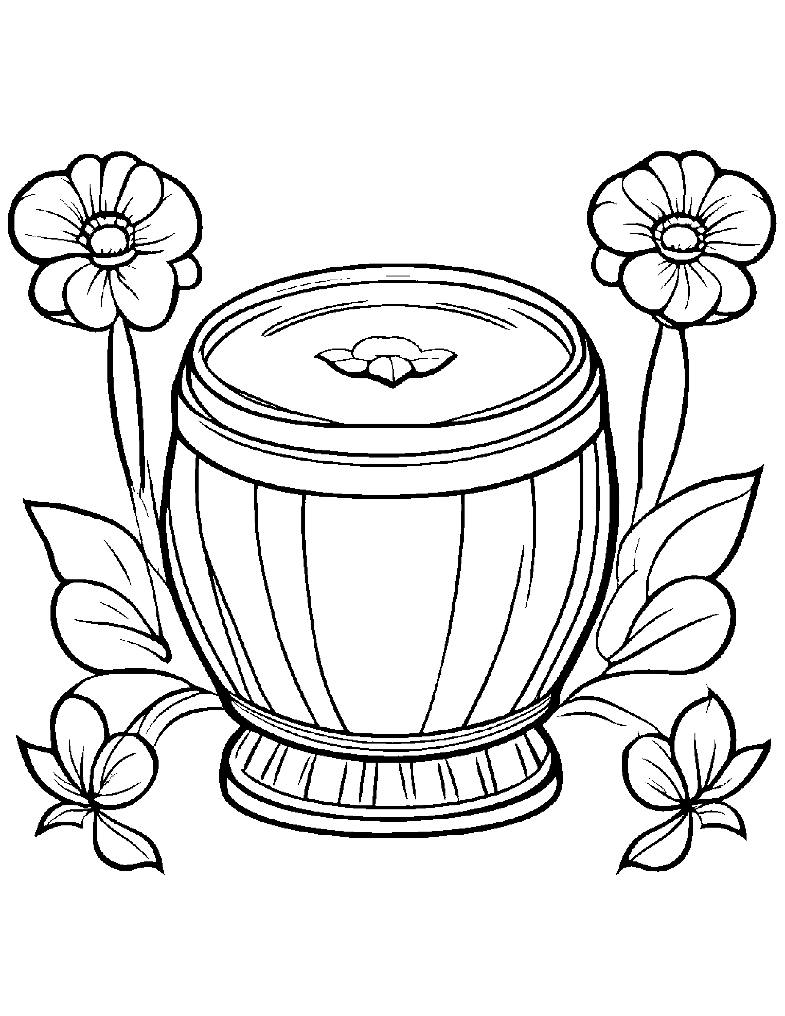 Tiny Tiny Drum With A Flower Coloring Page (Free Printable PDF)