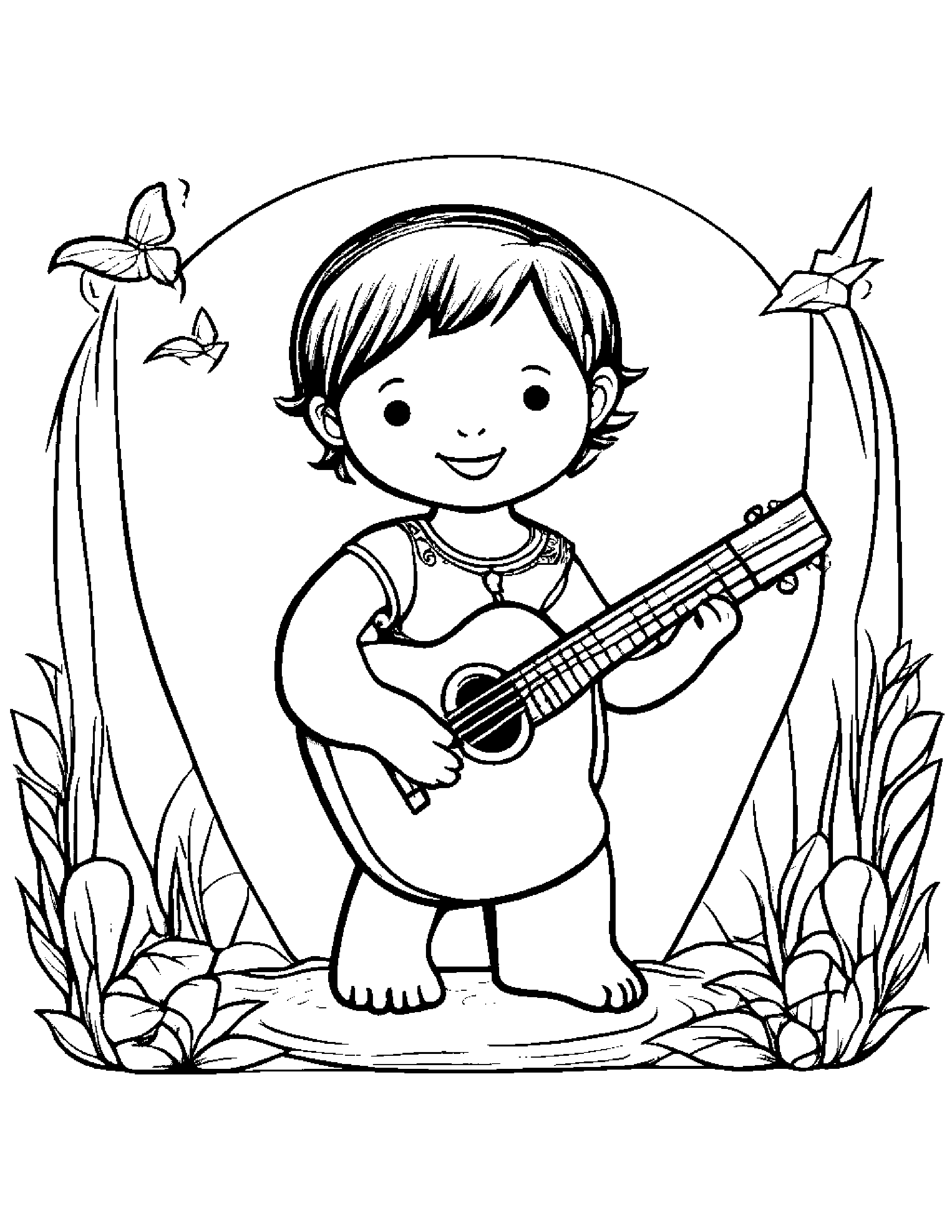 Ukulele With A Kite #2 Coloring Page (Free Printable PDF)