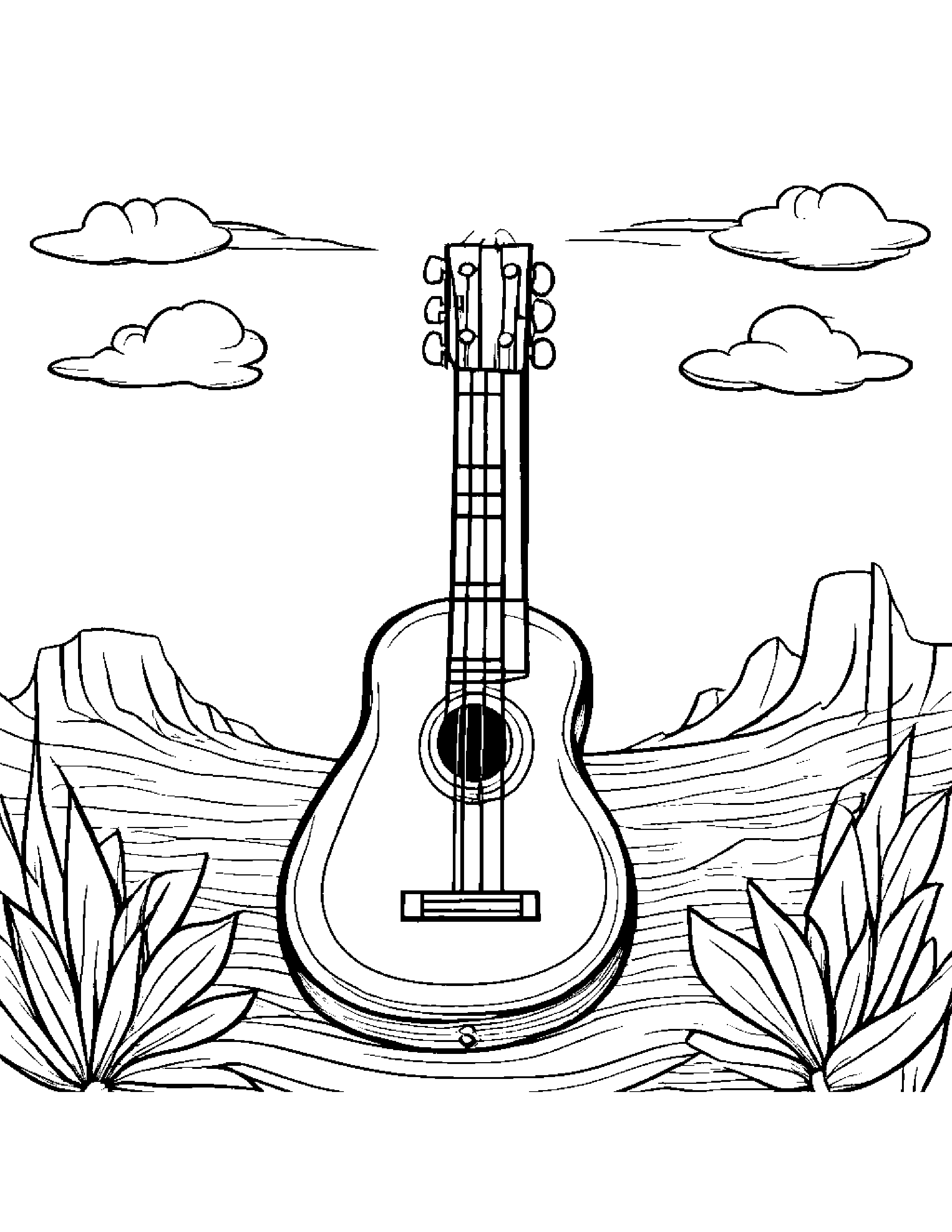 Ukulele With A Kite Coloring Page (Free Printable PDF)