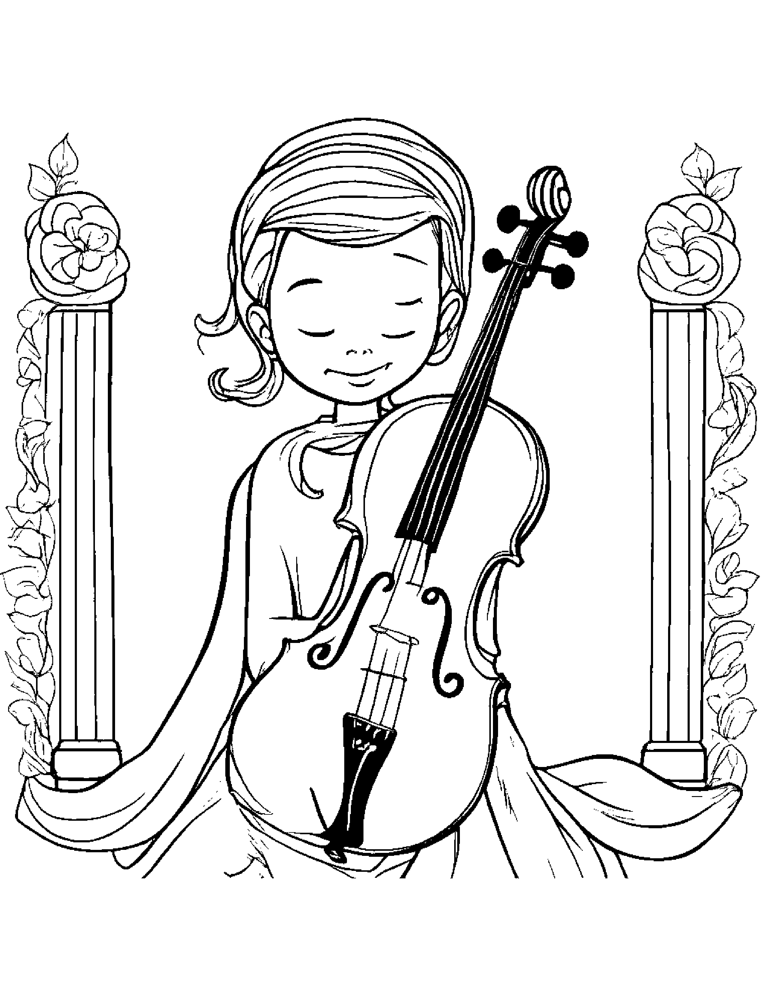 Violin With Scarf #2 Coloring Page (Free Printable PDF)