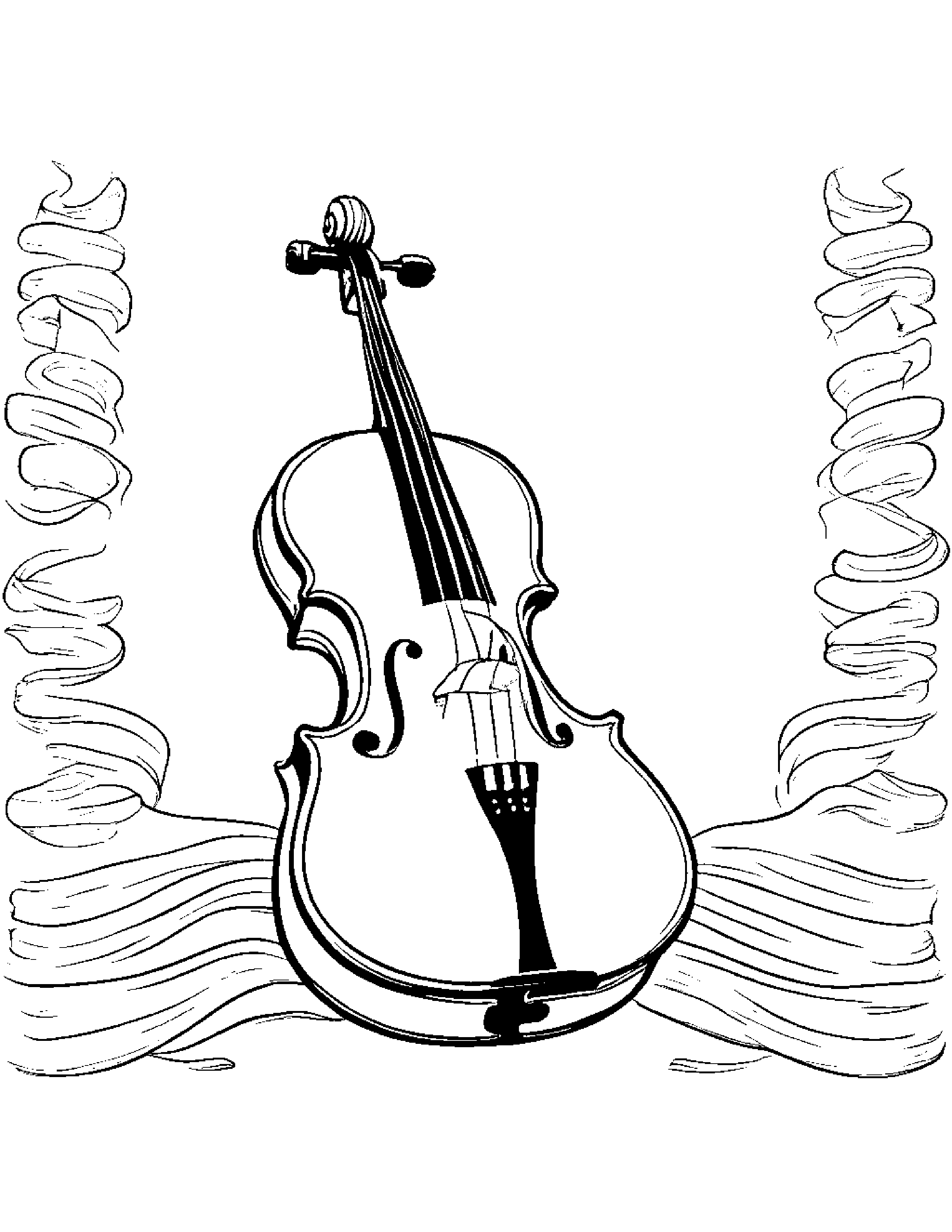 Violin With Scarf Coloring Page (Free Printable PDF)