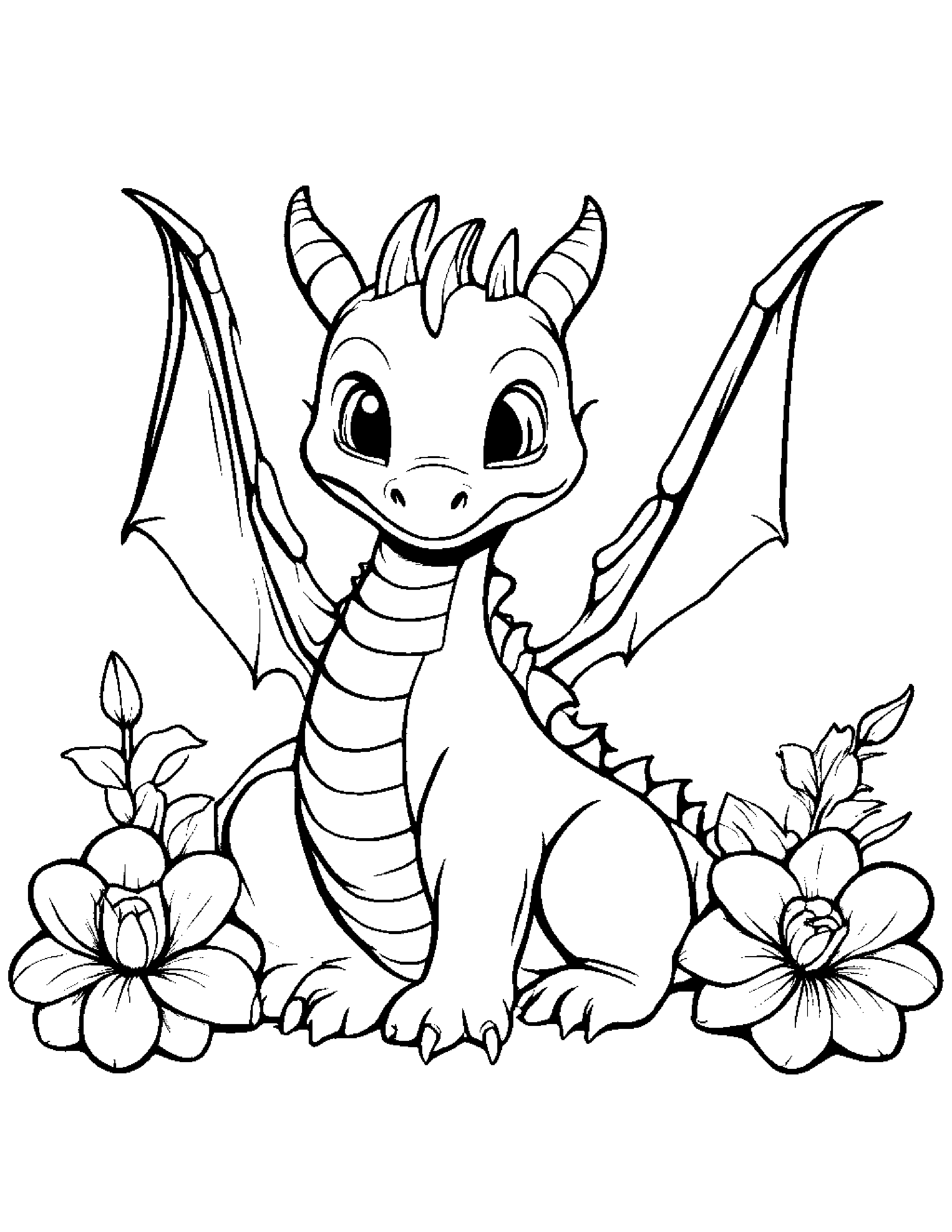 Baby Dragon With A Flower #4 Coloring Page (Free Printable PDF)