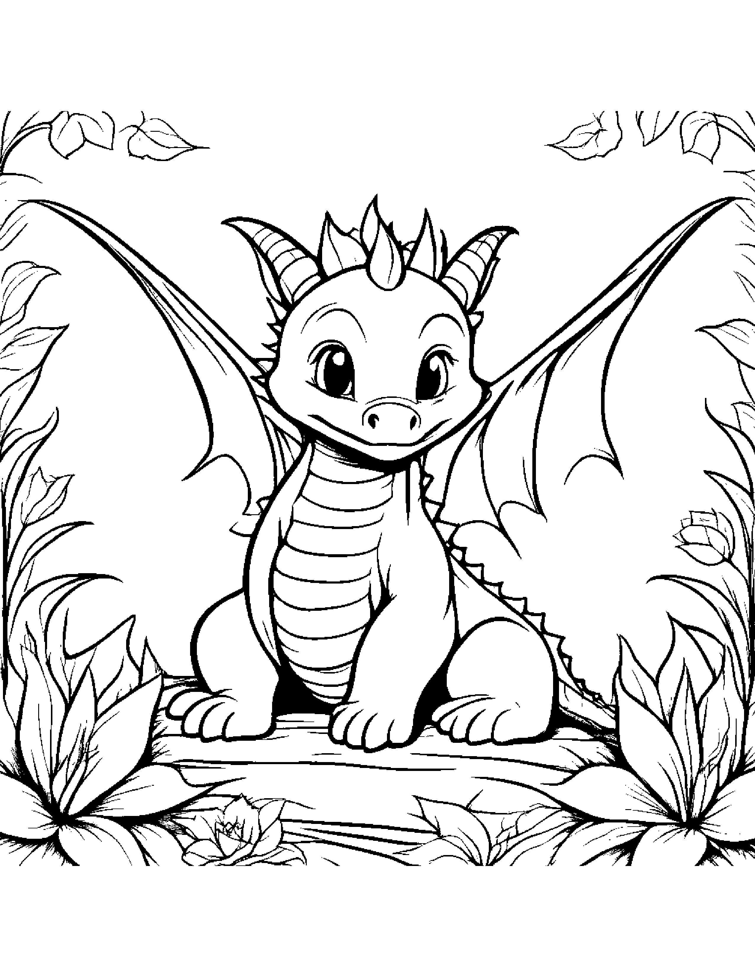 Sleepy Baby Dragon With A Flower #2 Coloring Page (Free Printable PDF)