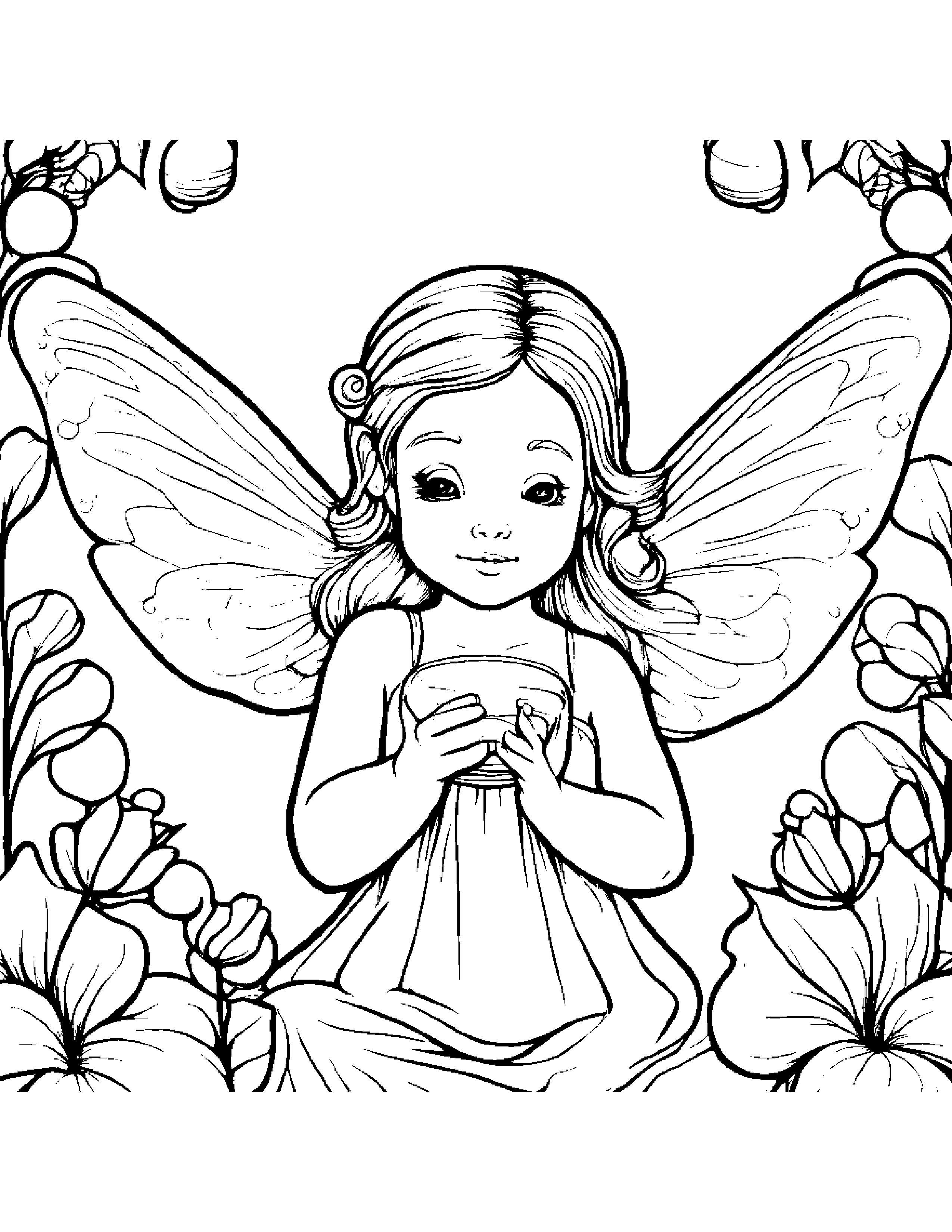 Tiny Fairy Blowing Bubbles #2 Coloring Page (Free Printable PDF)