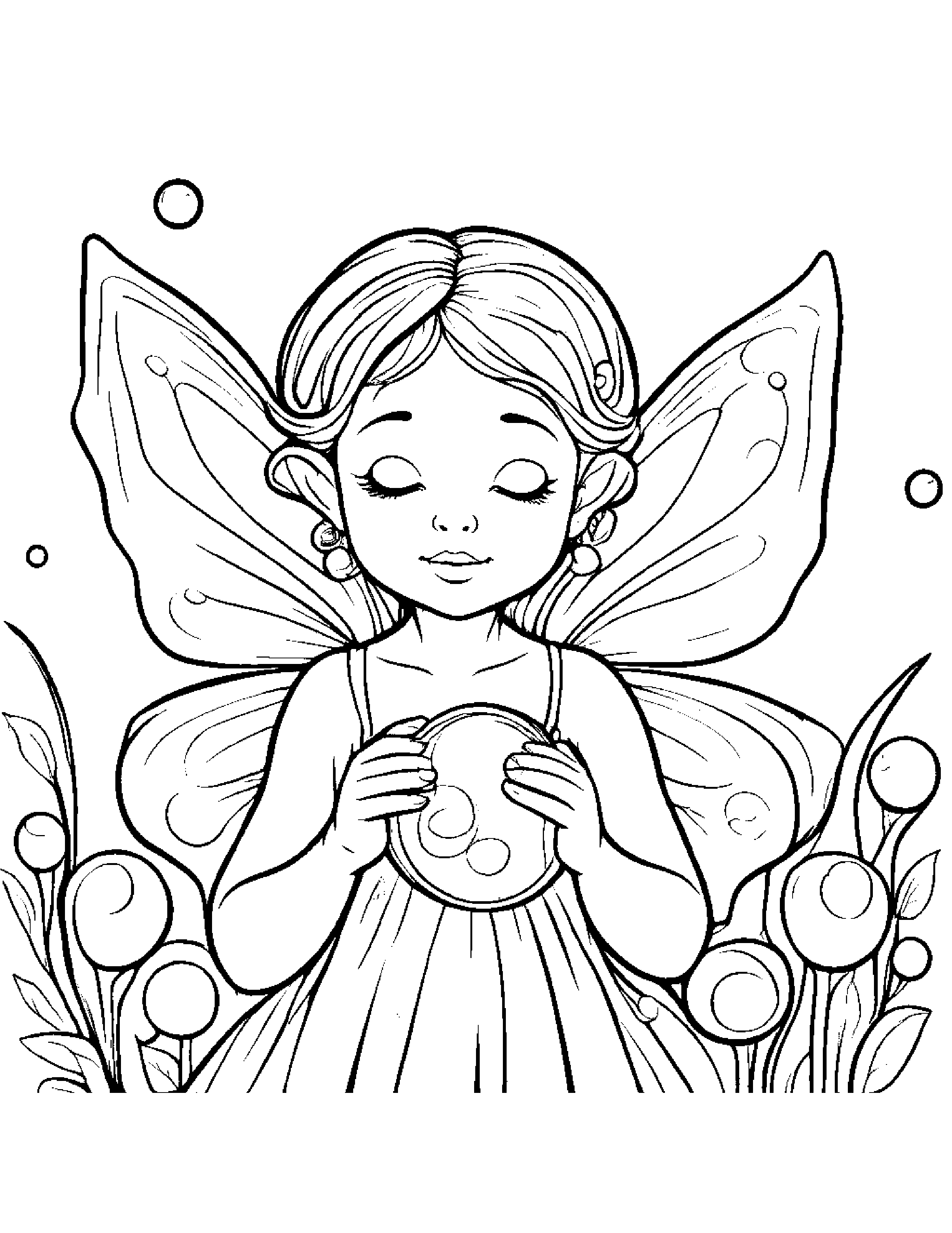 Tiny Fairy Blowing Bubbles #3 Coloring Page (Free Printable PDF)