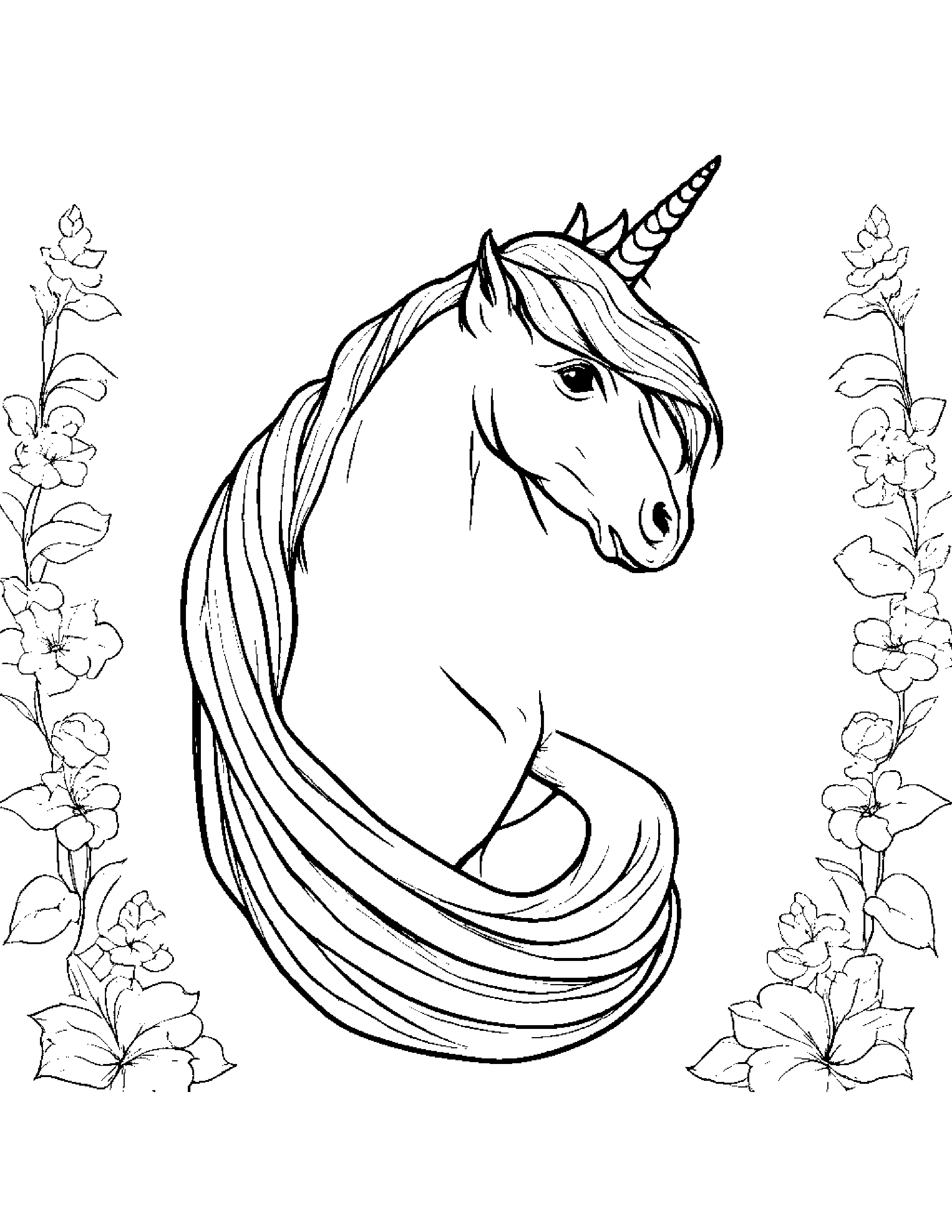 Unicorn Foal With Scarf #2 Coloring Page (Free Printable PDF)