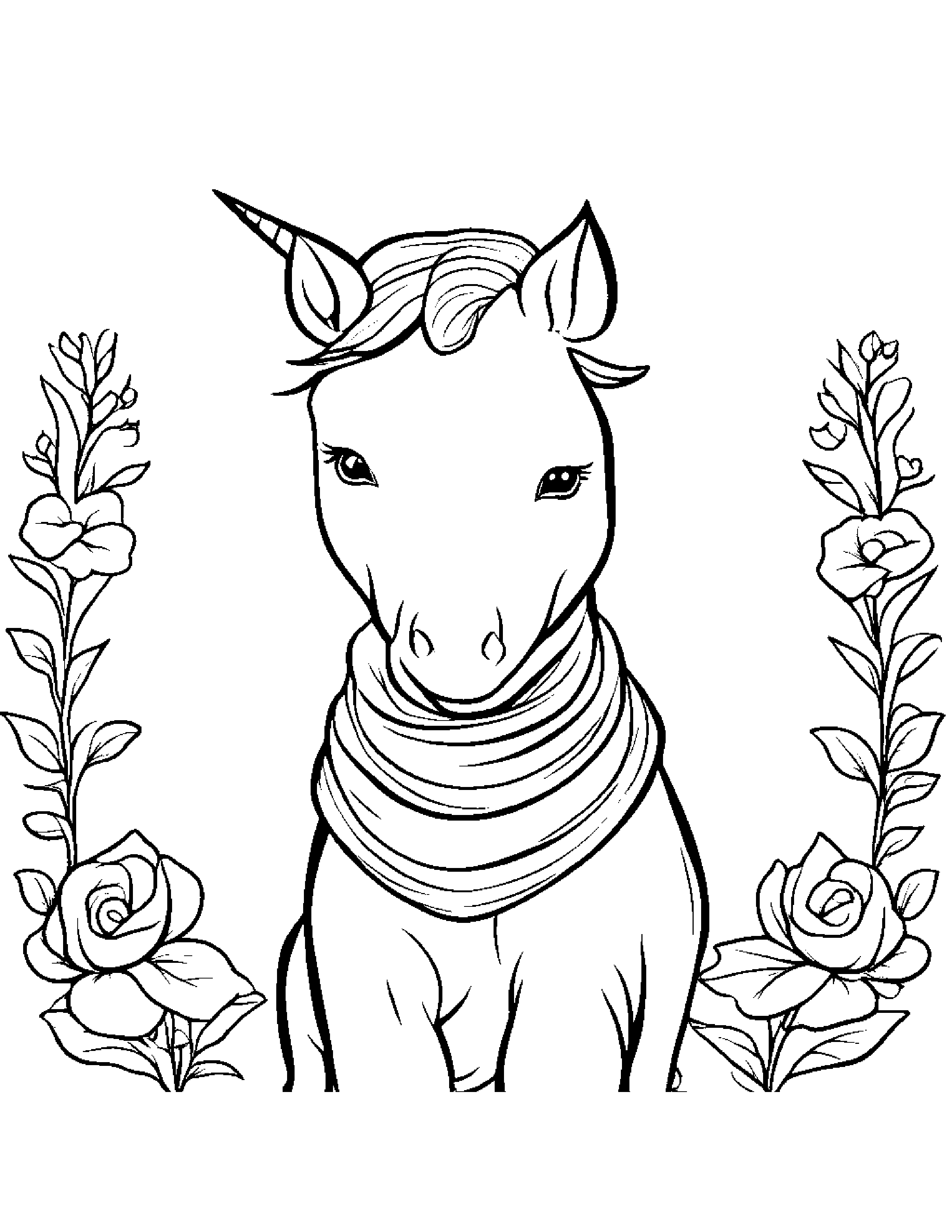 Unicorn Foal With Scarf Coloring Page (Free Printable PDF)