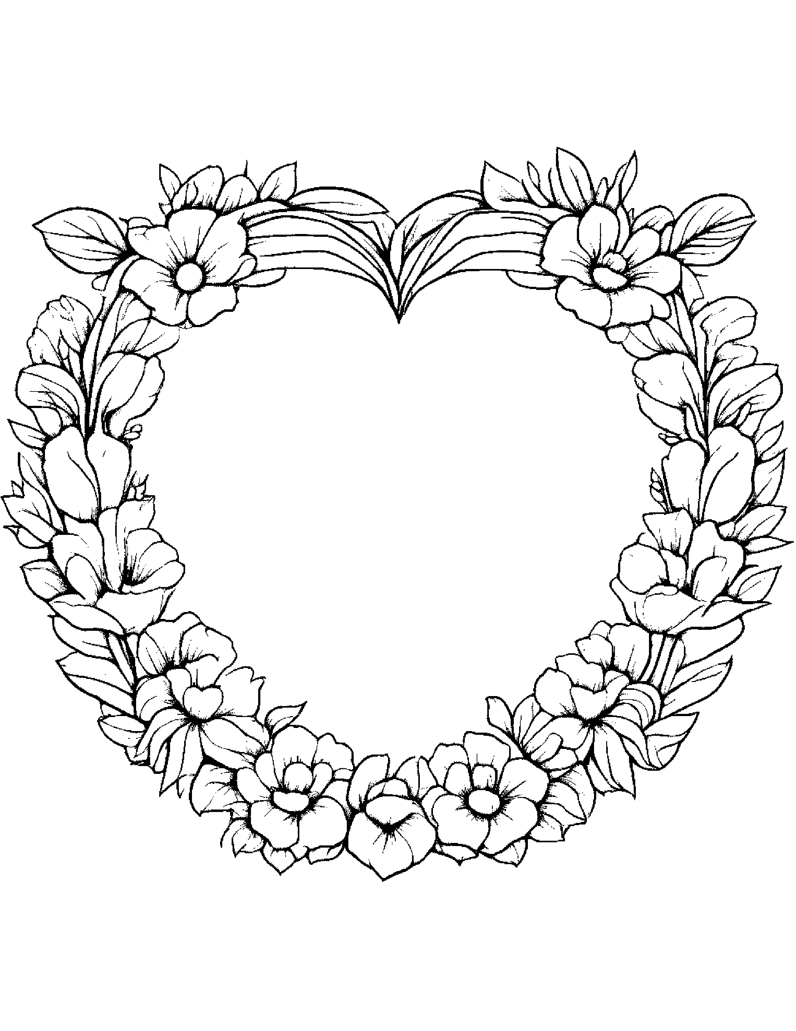 Baby Flower Wreath Hugging A Heart Coloring Page (Free Printable PDF)