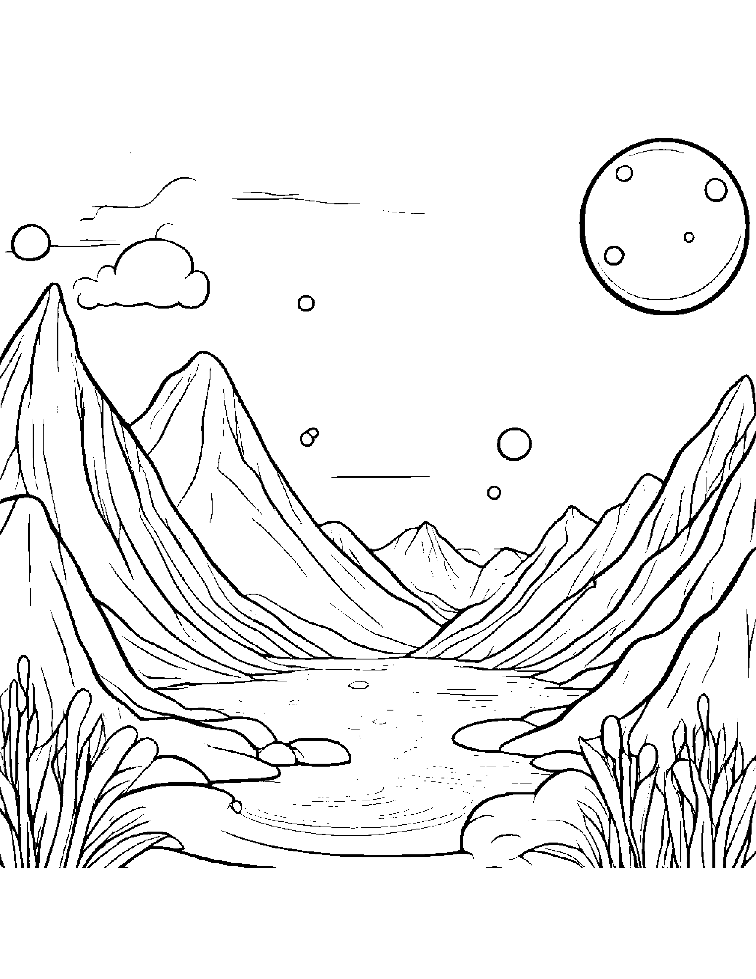 Baby Mountain Blowing Bubbles Coloring Page (Free Printable PDF)