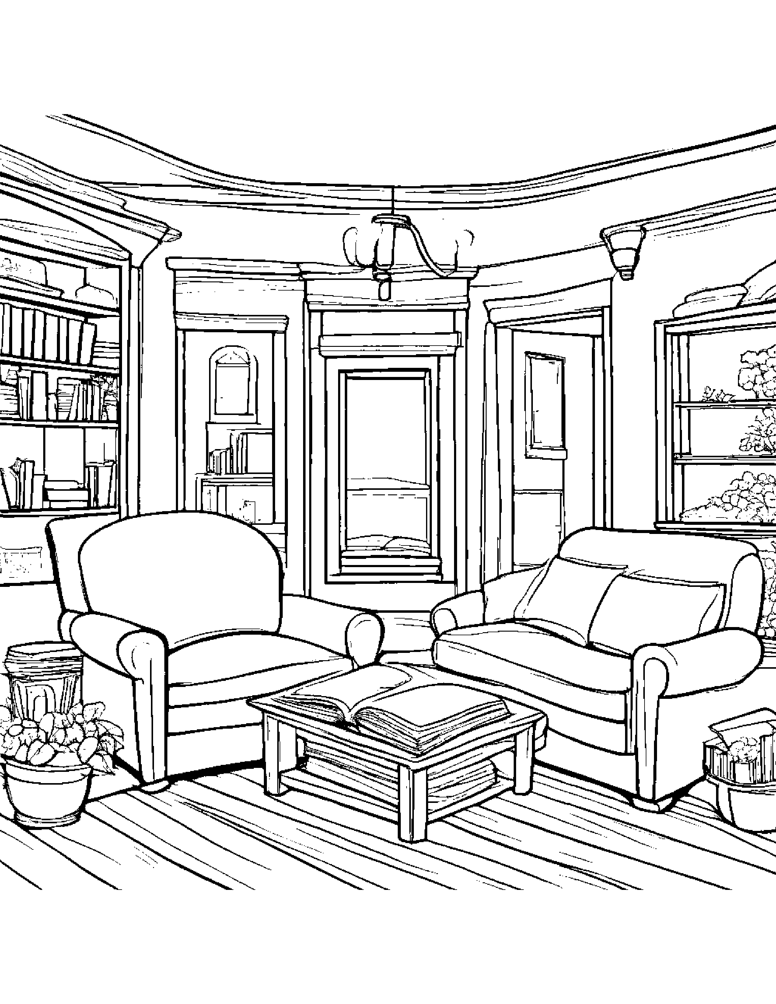 Cozy Cottage Reading A Book Coloring Page (Free Printable PDF)