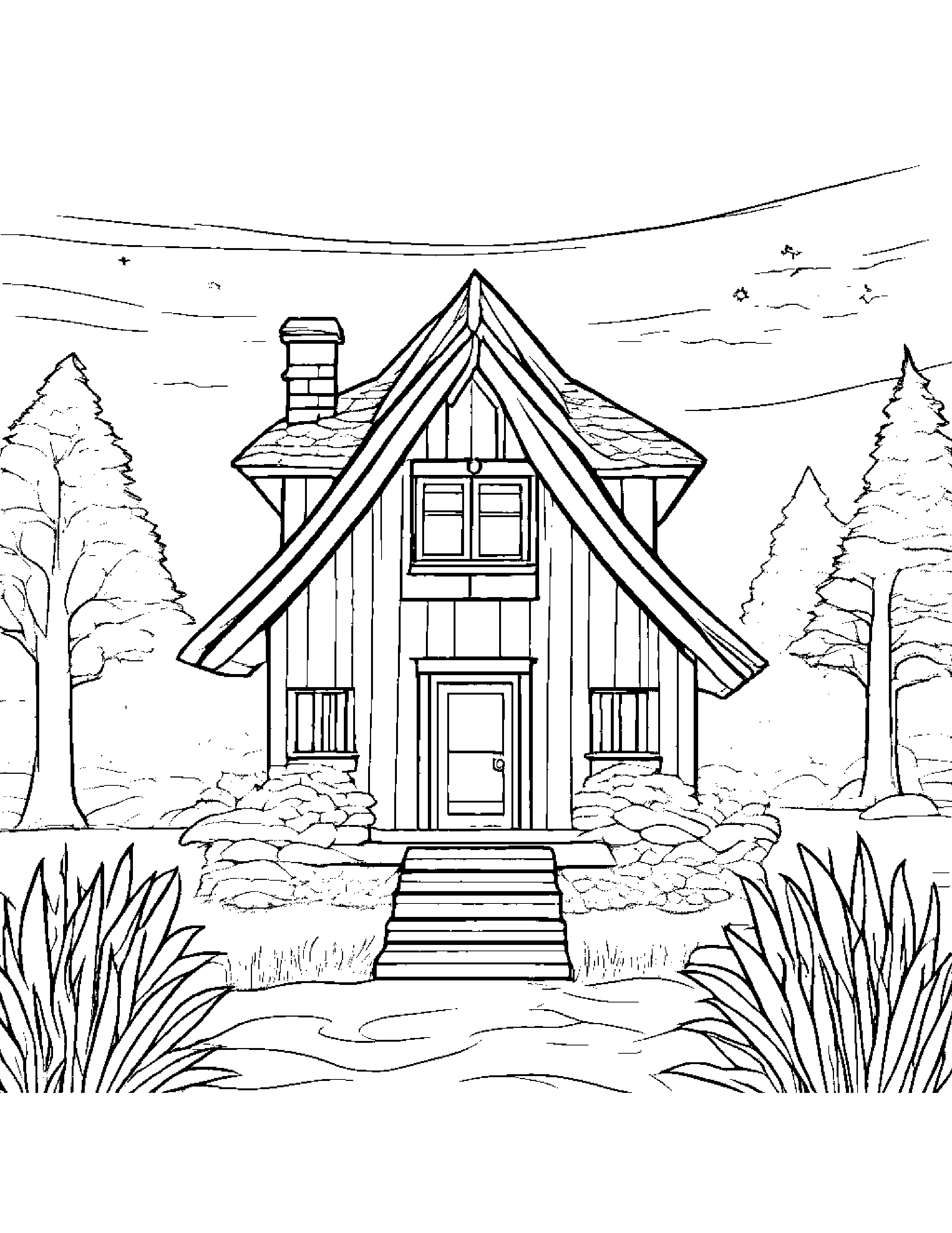Cozy Cottage With A Star Coloring Page (Free Printable PDF)
