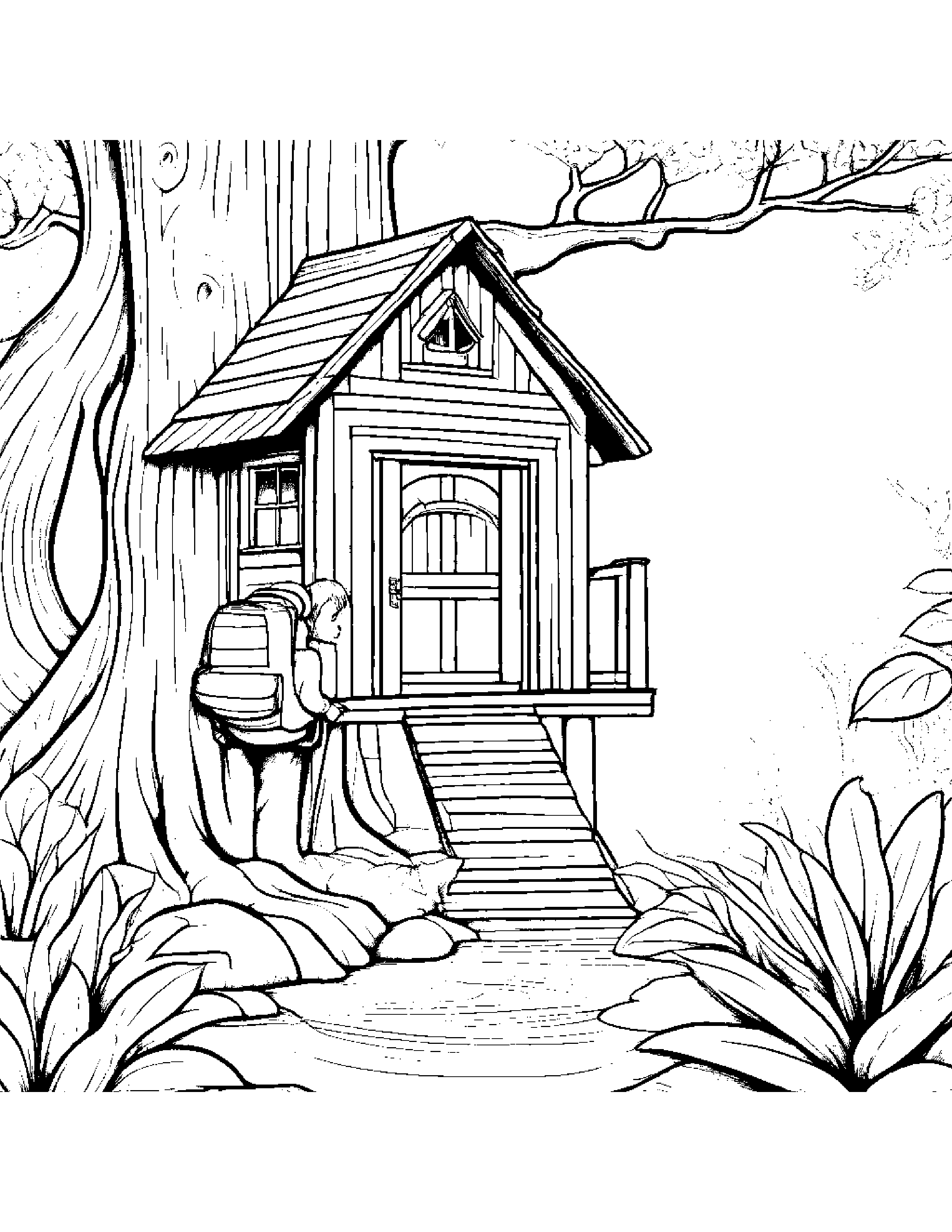 Backpack Watering A Plant In A Treehouse #3 Coloring Page (Free Printable PDF)