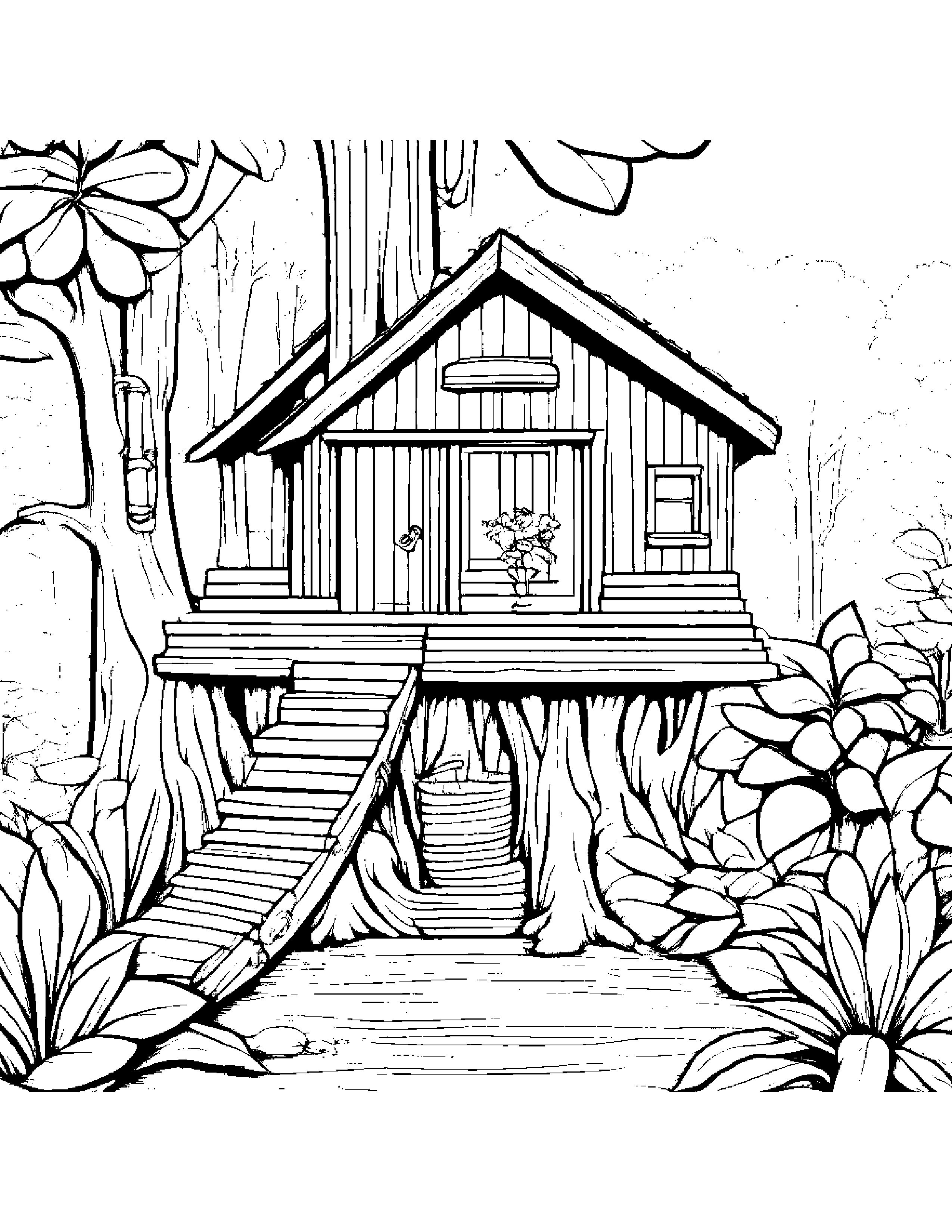 Backpack Watering A Plant In A Treehouse #4 Coloring Page (Free Printable PDF)