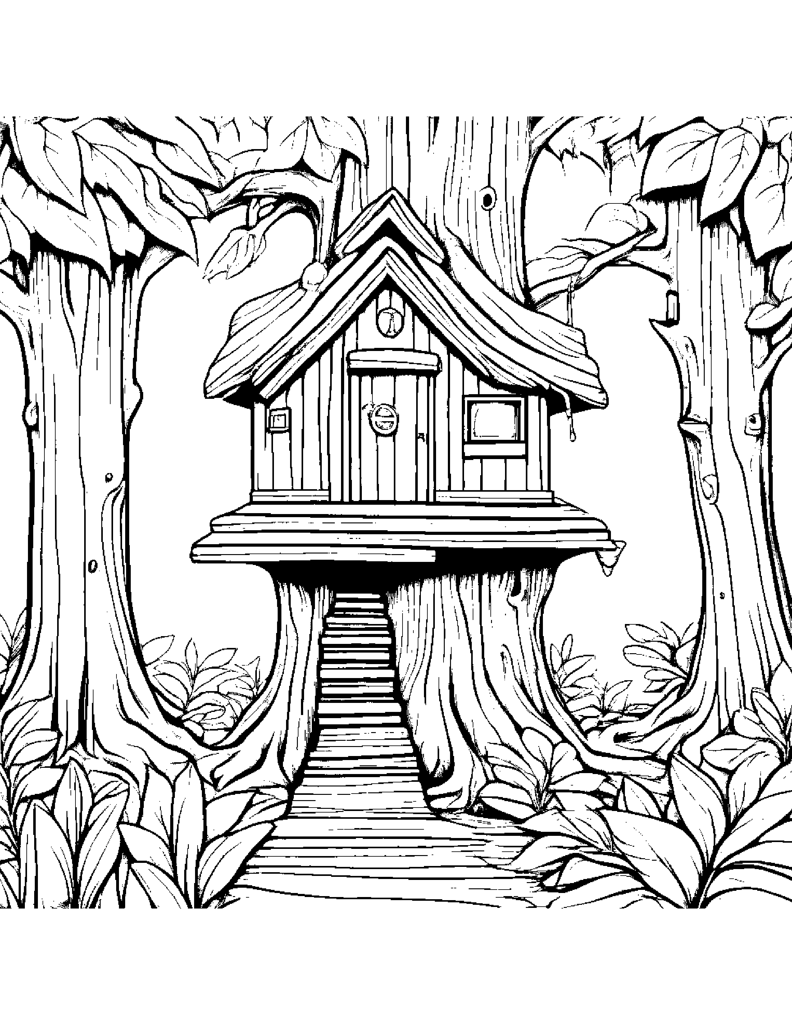 Backpack Watering A Plant In A Treehouse #5 Coloring Page (Free Printable PDF)
