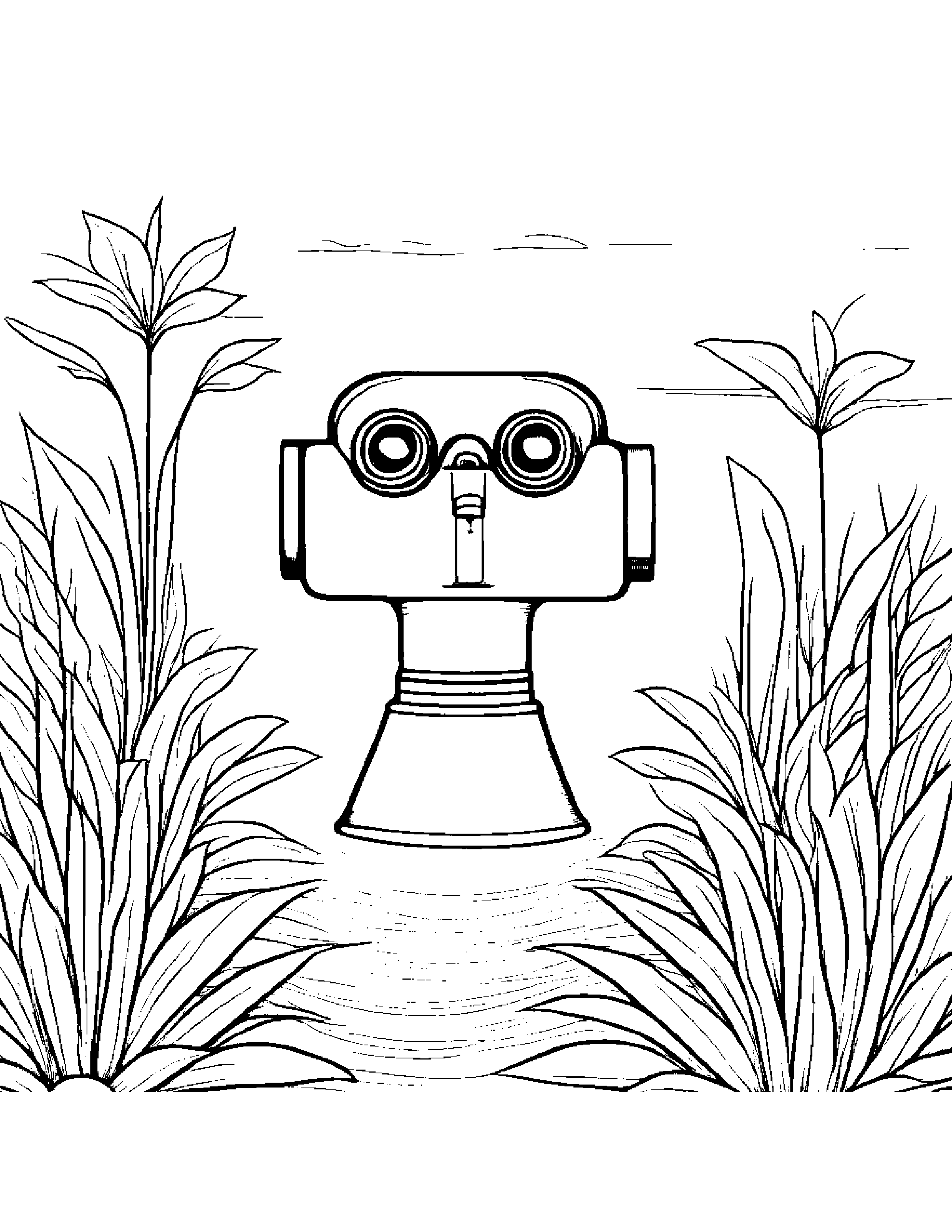 Binoculars Watering A Plant #2 Coloring Page (Free Printable PDF)