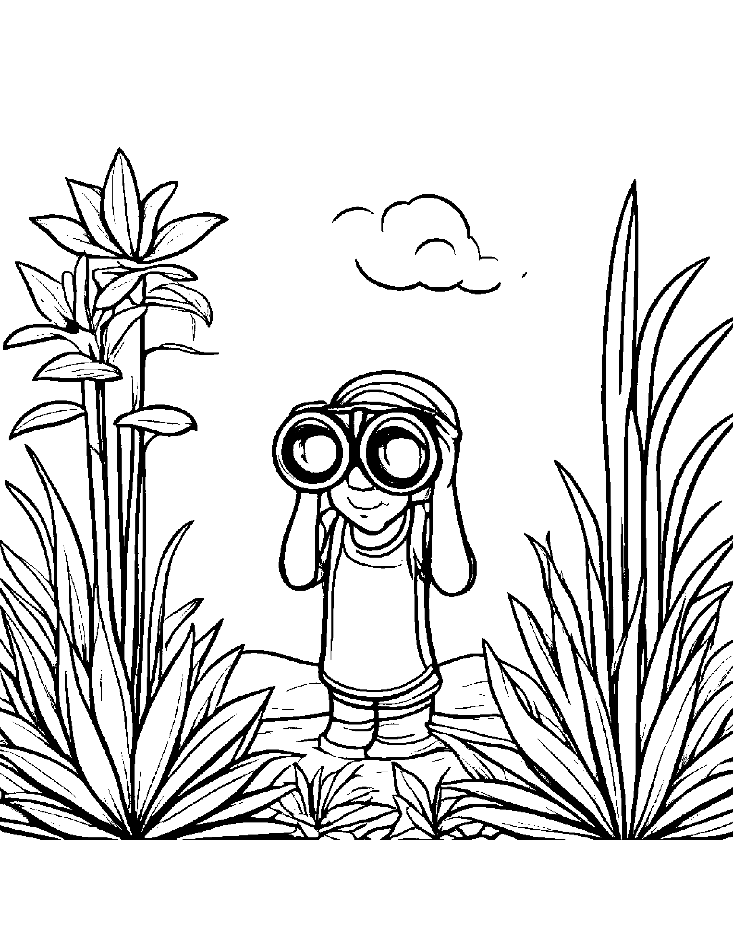 Binoculars Watering A Plant Coloring Page (Free Printable PDF)