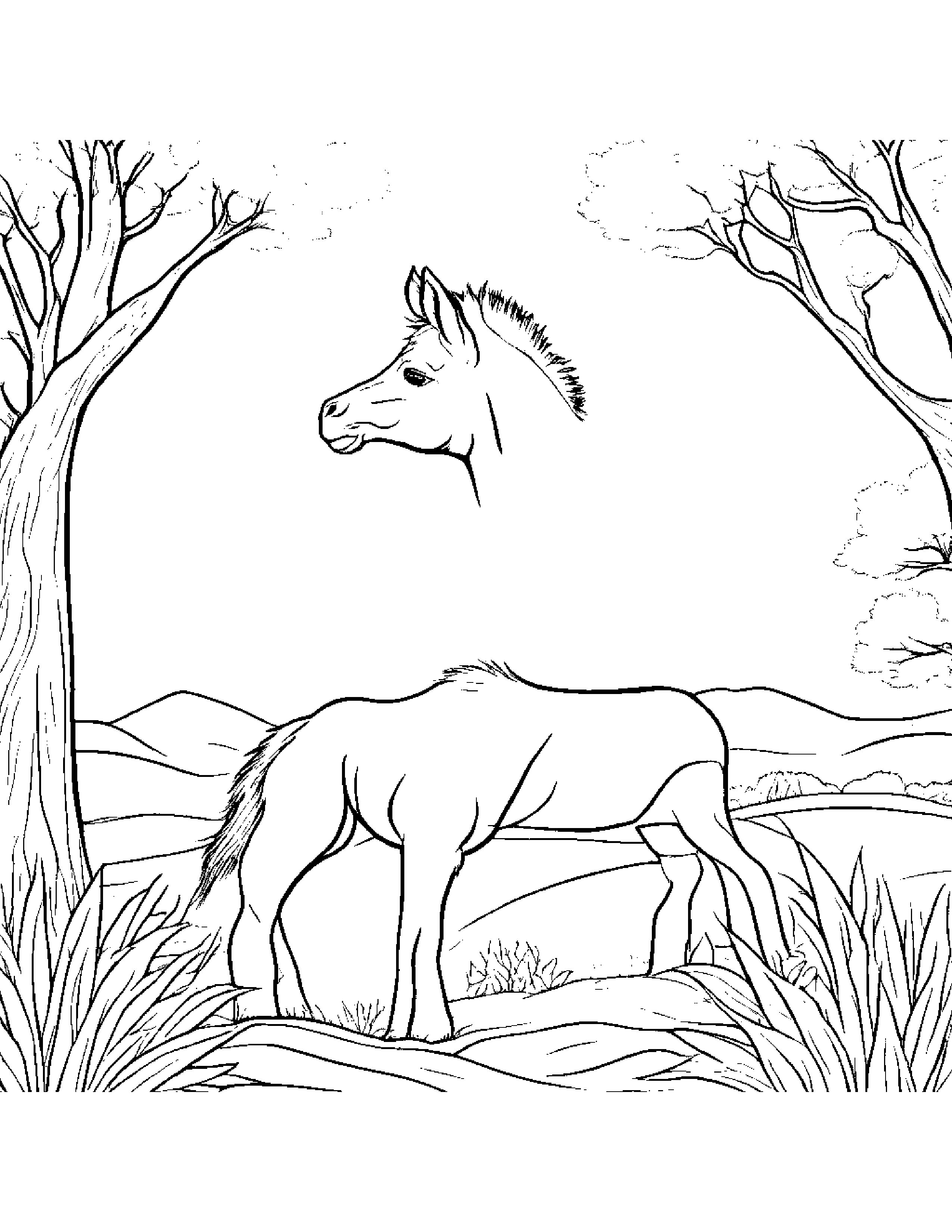 Brave Foal By A Little Tree #3 Coloring Page (Free Printable PDF)