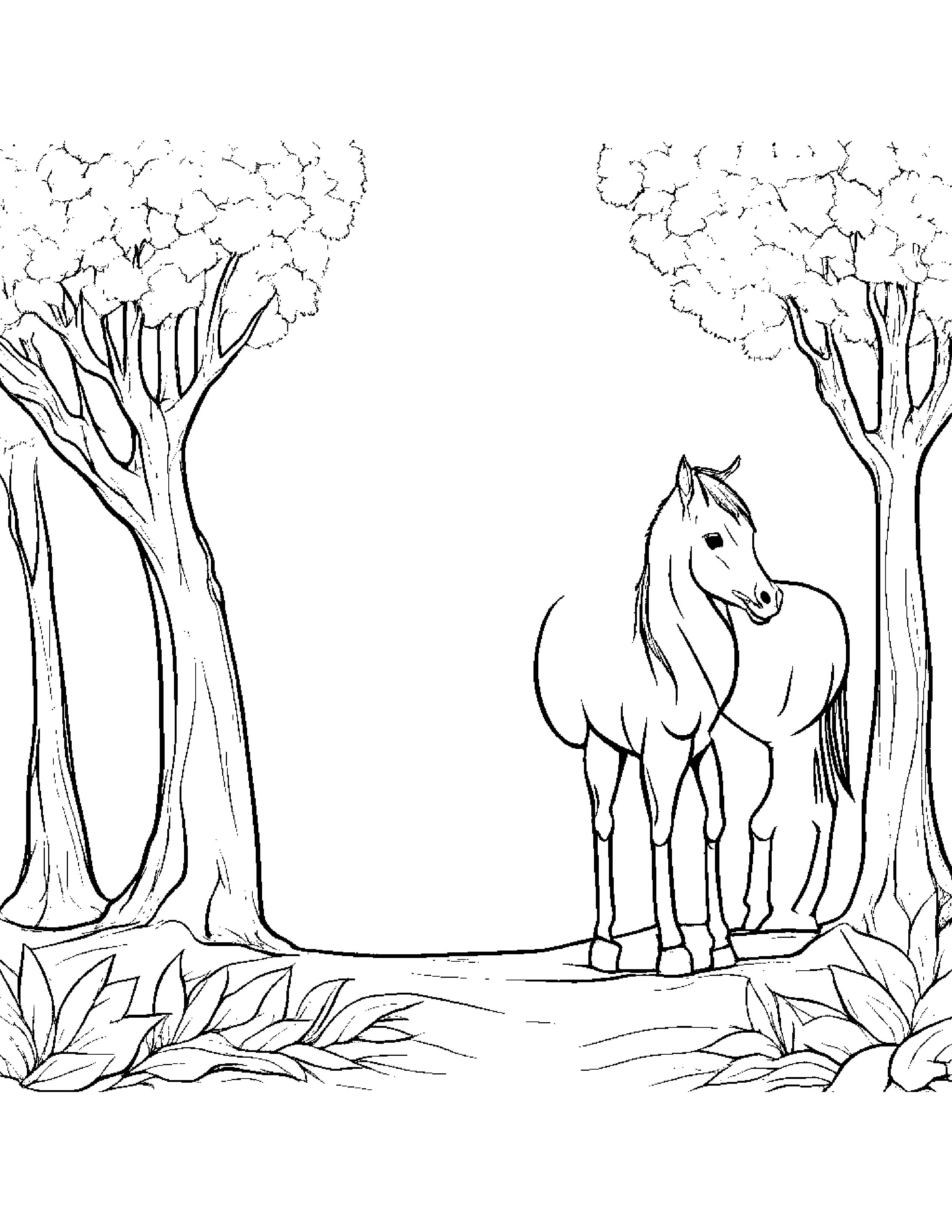 Brave Foal By A Little Tree #4 Coloring Page (Free Printable PDF)